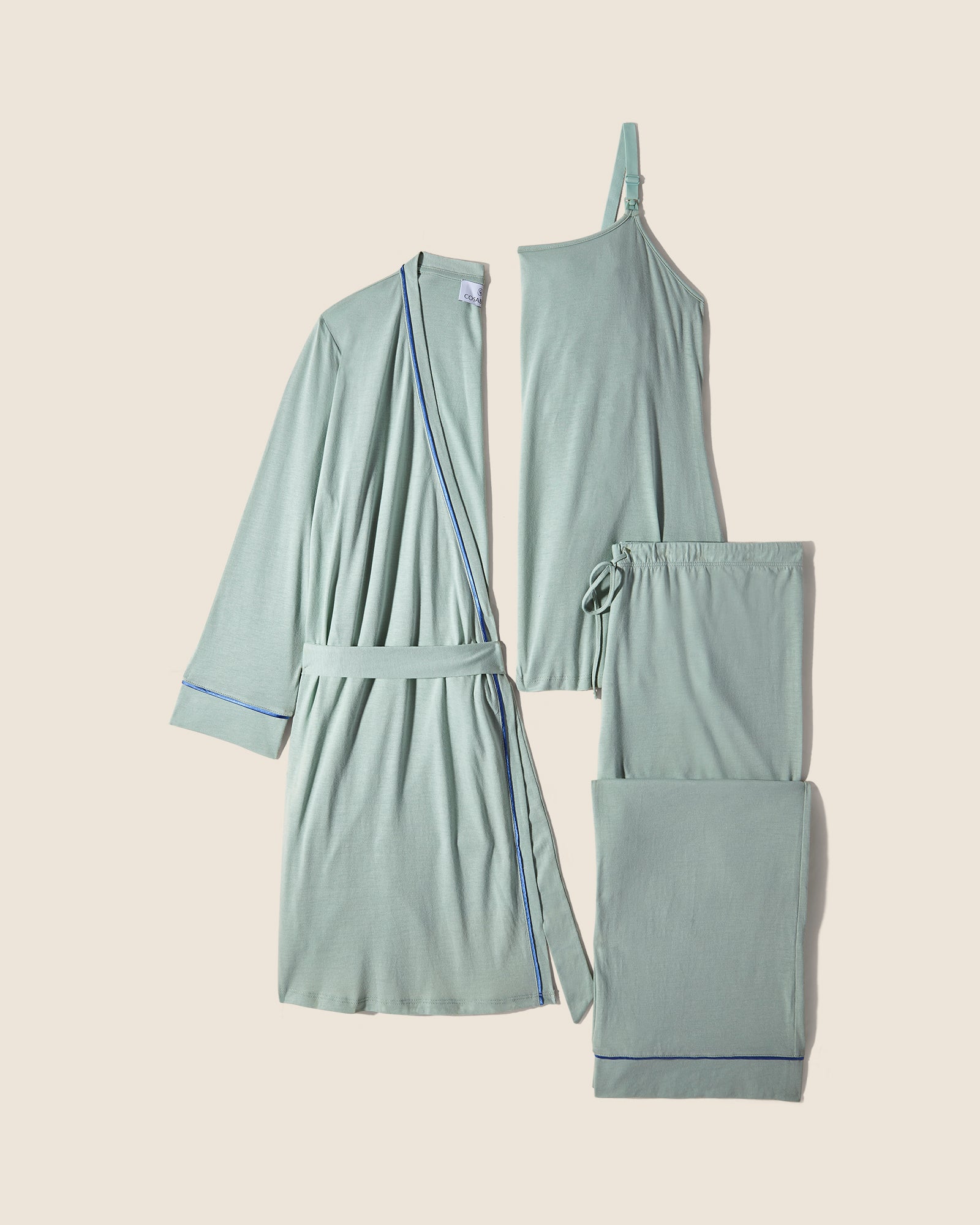 Verde Conjuntos - Bella Conjunto De Pijama Para Lactancia De 3 Piezas Con Bata