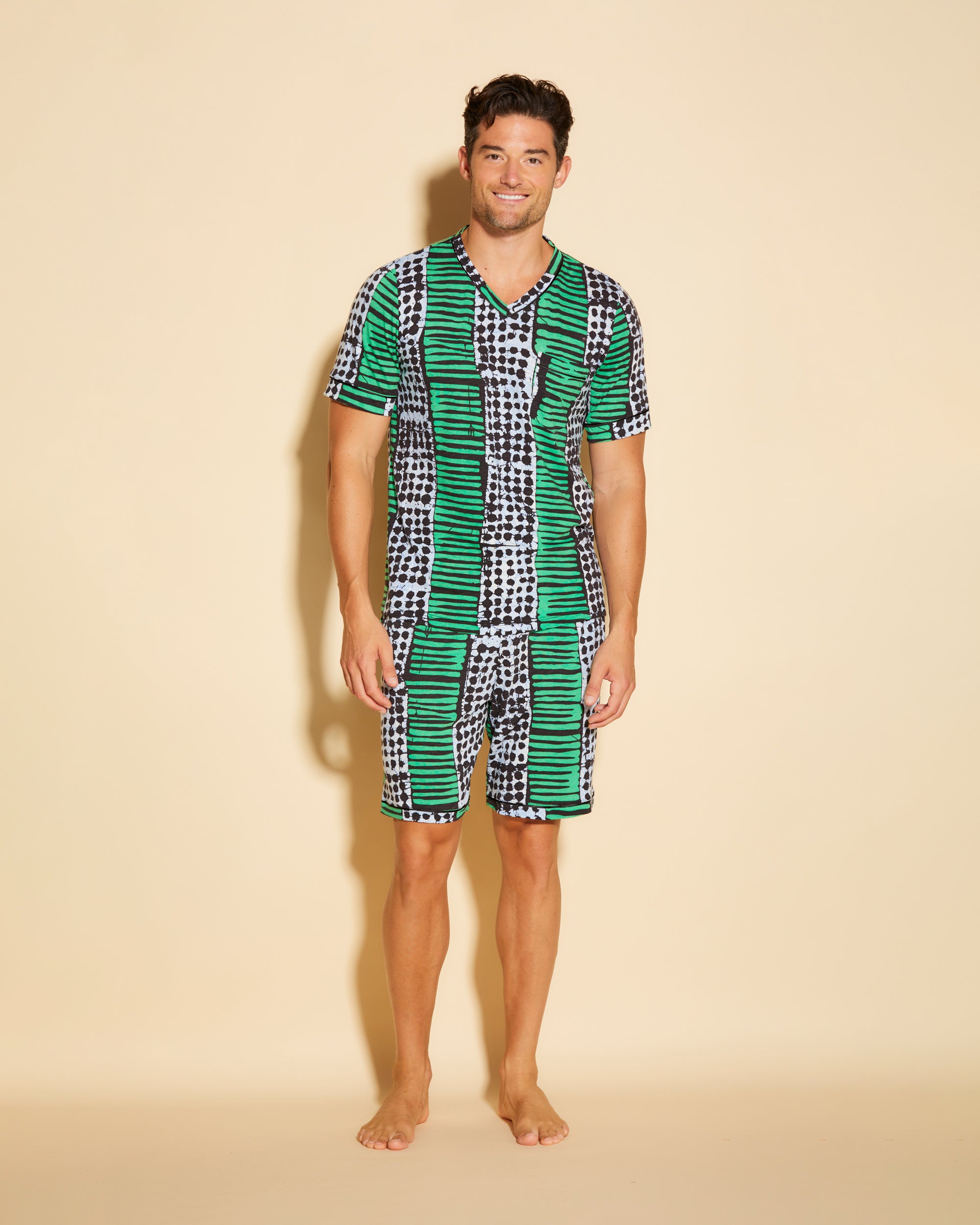 Print Men Sets - Bella Printed V Neck Shirt And Short