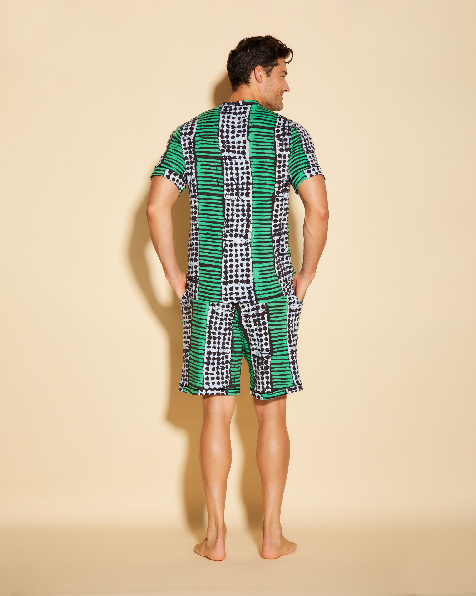Gedruckt Herren-Sets - Bella Printed Shirt Und Hose Mit V-Ausschnitt