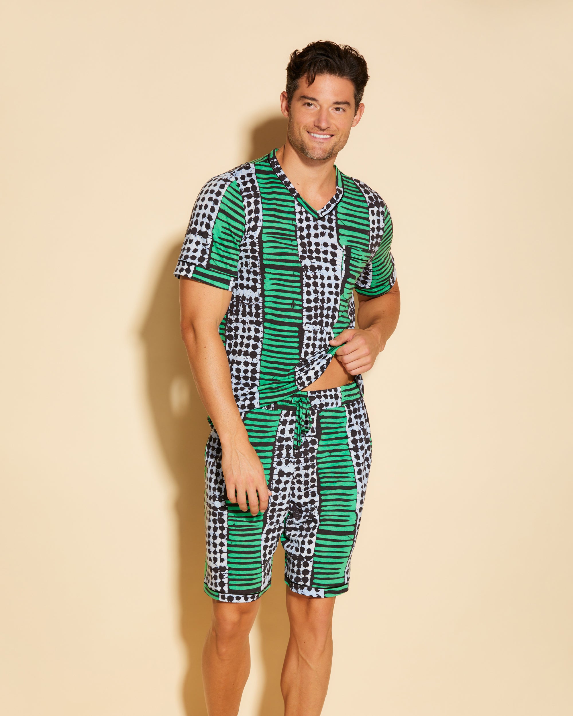 Gedruckt Herren-Sets - Bella Printed Shirt Und Hose Mit V-Ausschnitt