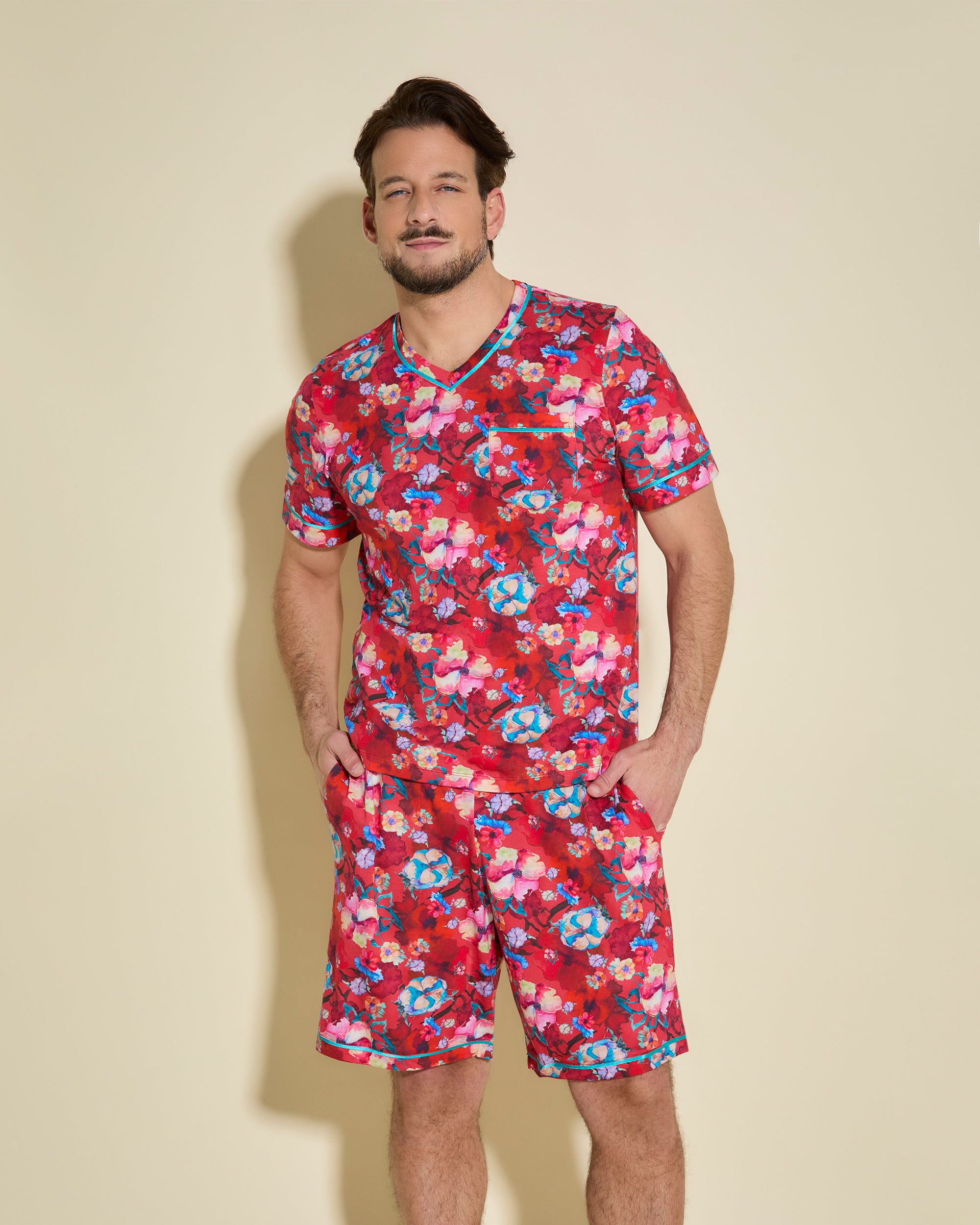 Stampa Set Uomo - Bella Printed Maglietta Con Scollo A V E Pantaloncini