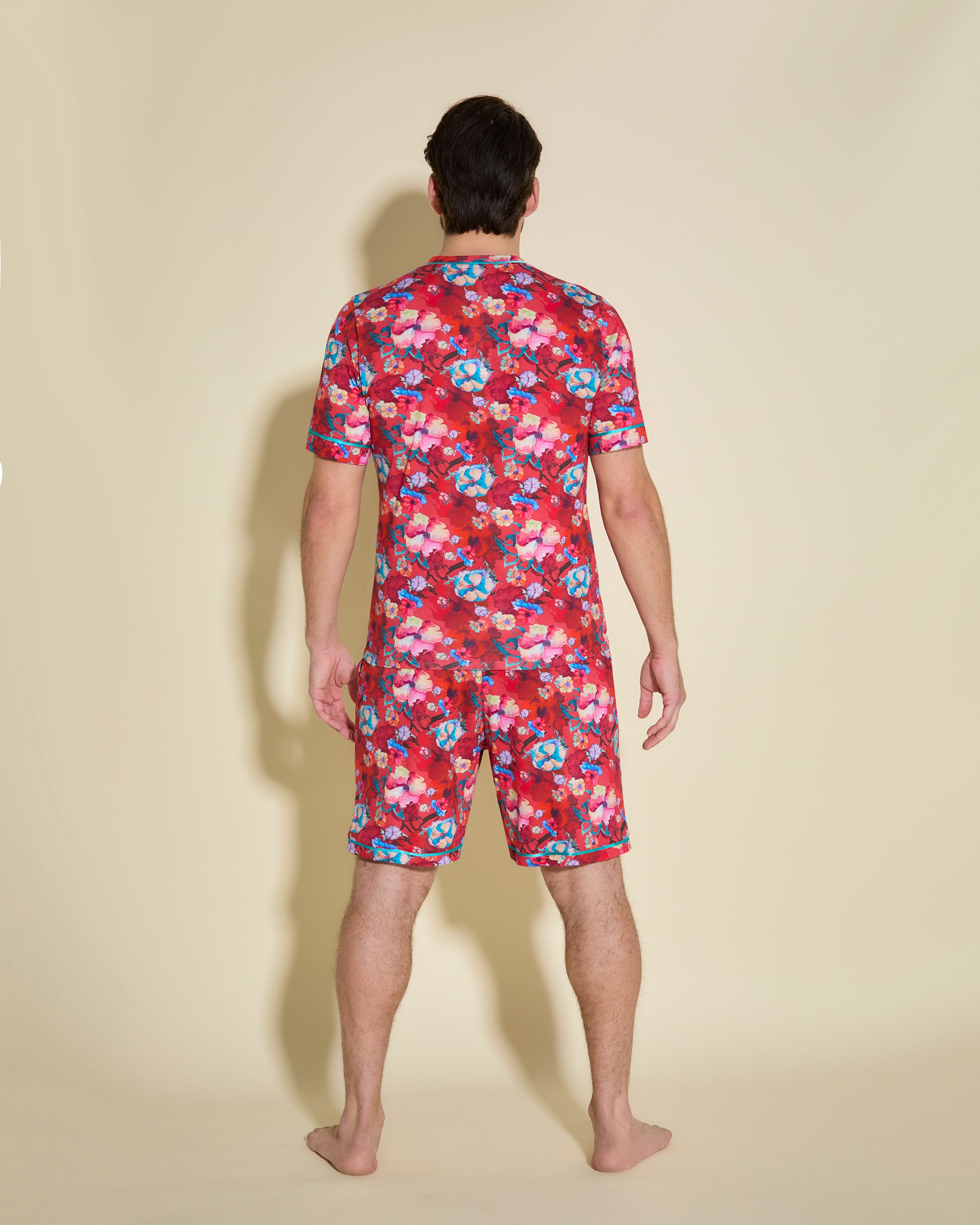 Estampado Conjuntos Para Hombres - Bella Printed Camisa Con Cuello En V Y Pantalones