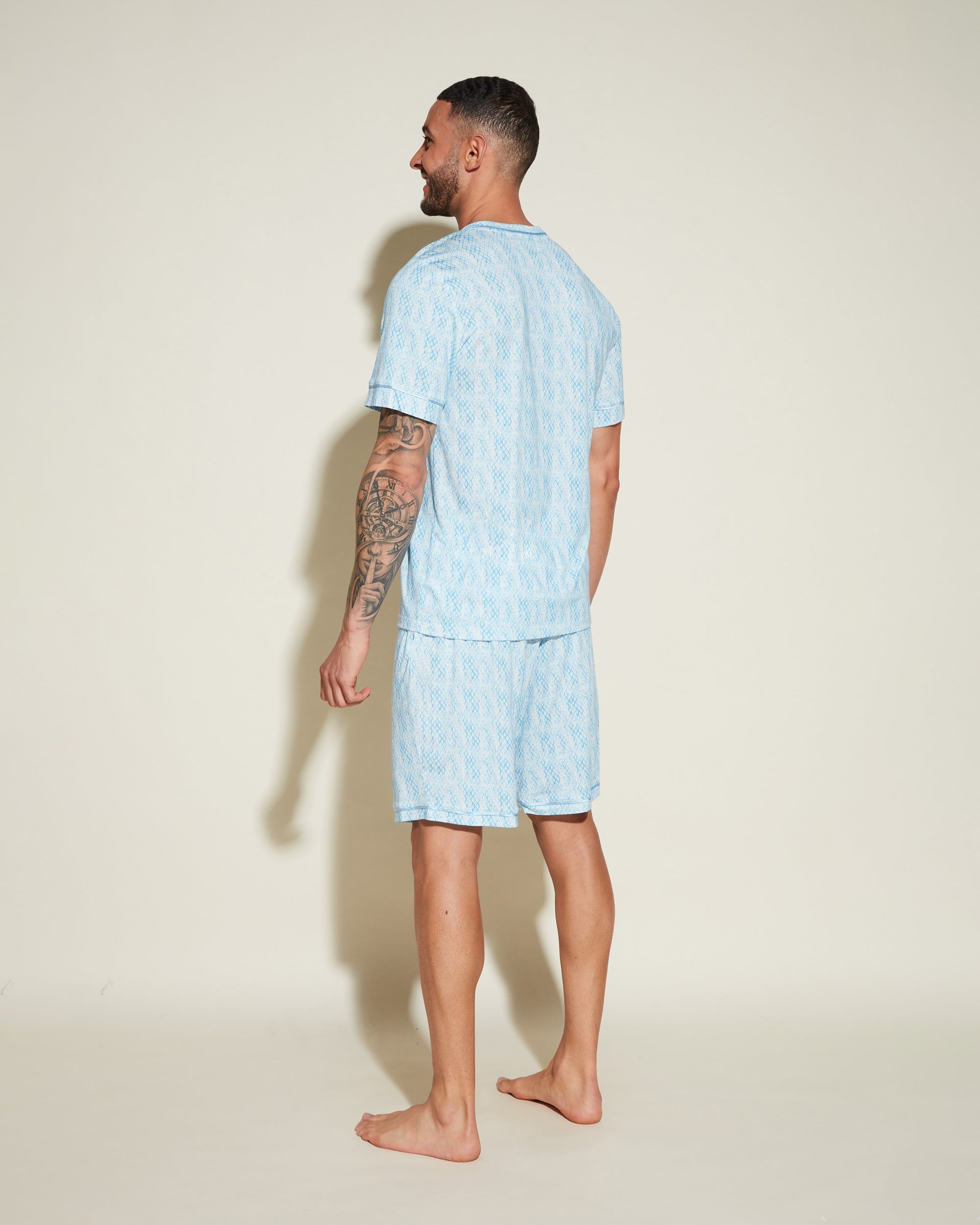 Print Men Sets - Bella Printed Men's Short Sleeve Top & Shorts Pajama Set