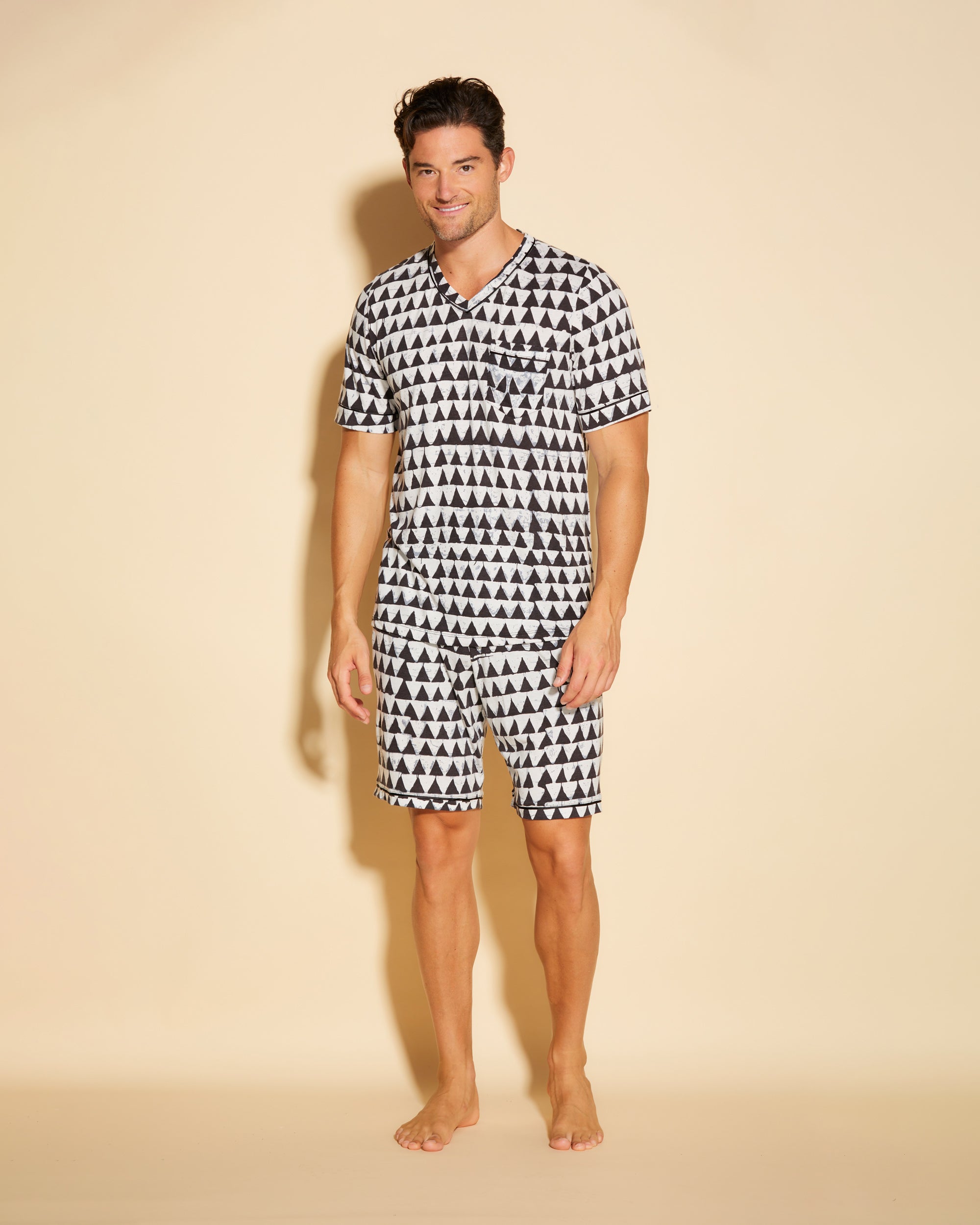 Gedruckt Herren-Sets - Bella Printed Shirt Und Hose Mit V-Ausschnitt