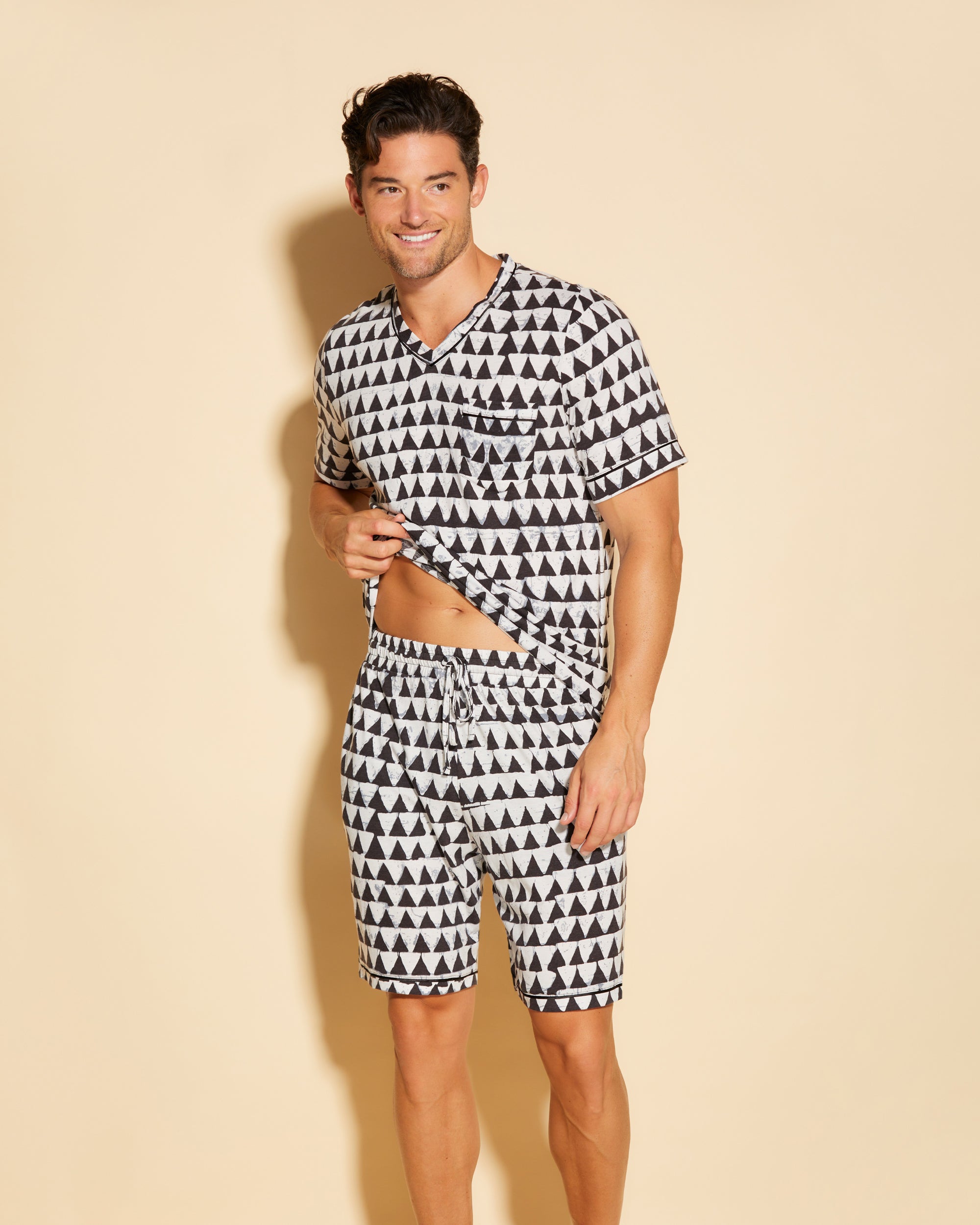 Gedruckt Herren-Sets - Bella Printed Shirt Und Hose Mit V-Ausschnitt