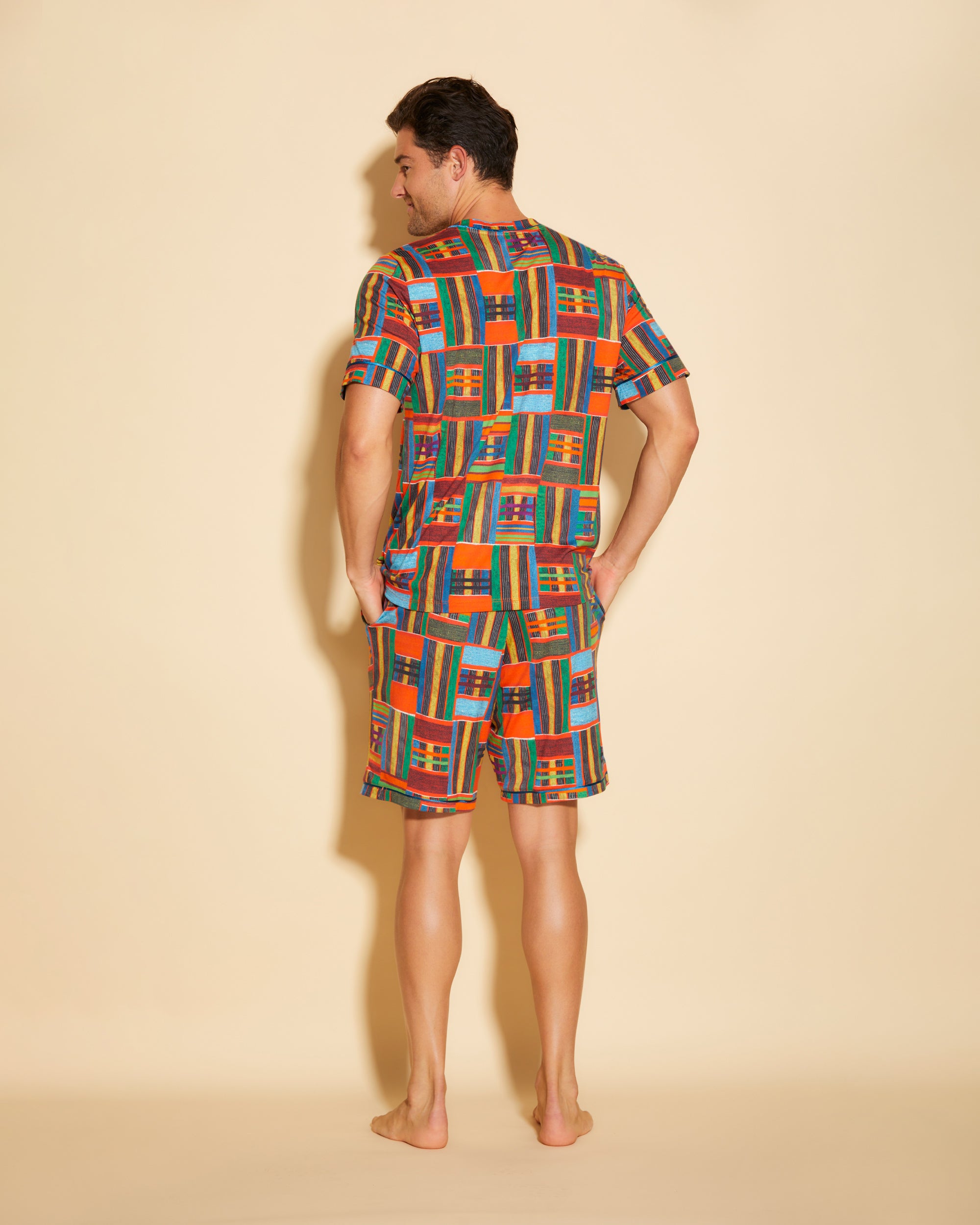 Estampado Conjuntos Para Hombres - Bella Printed Camisa Con Cuello En V Y Pantalones