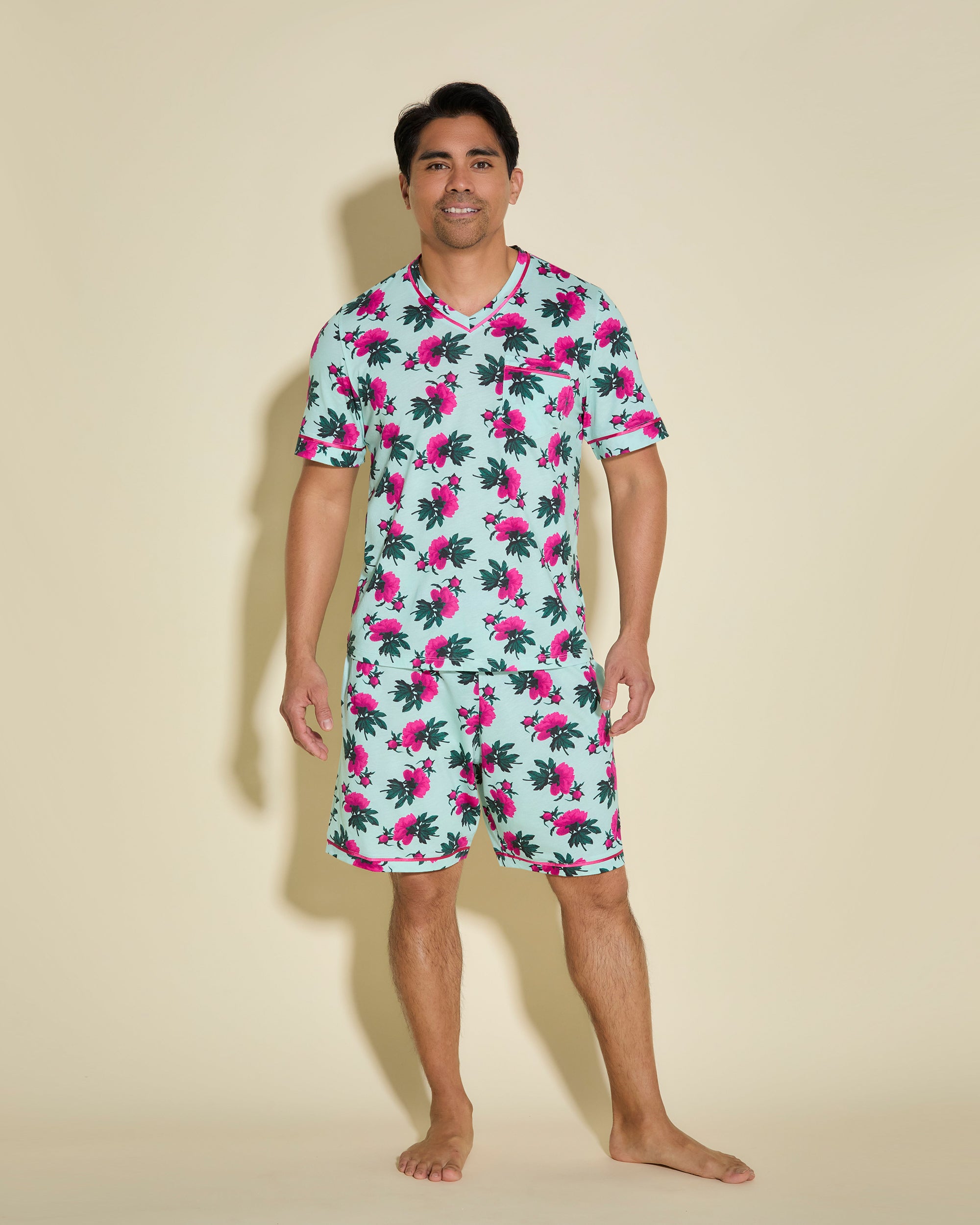 Gedruckt Herren-Sets - Bella Printed Shirt Und Hose Mit V-Ausschnitt