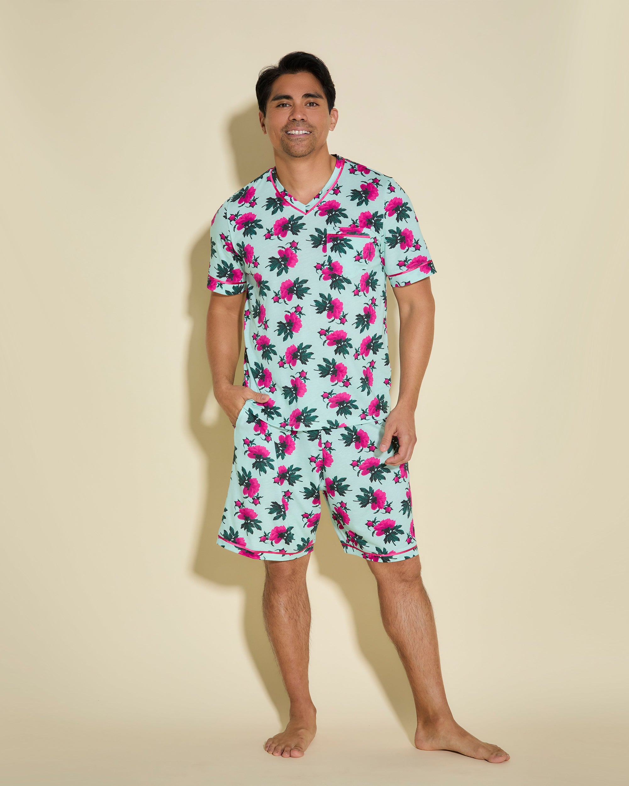 Gedruckt Herren-Sets - Bella Printed Shirt Und Hose Mit V-Ausschnitt
