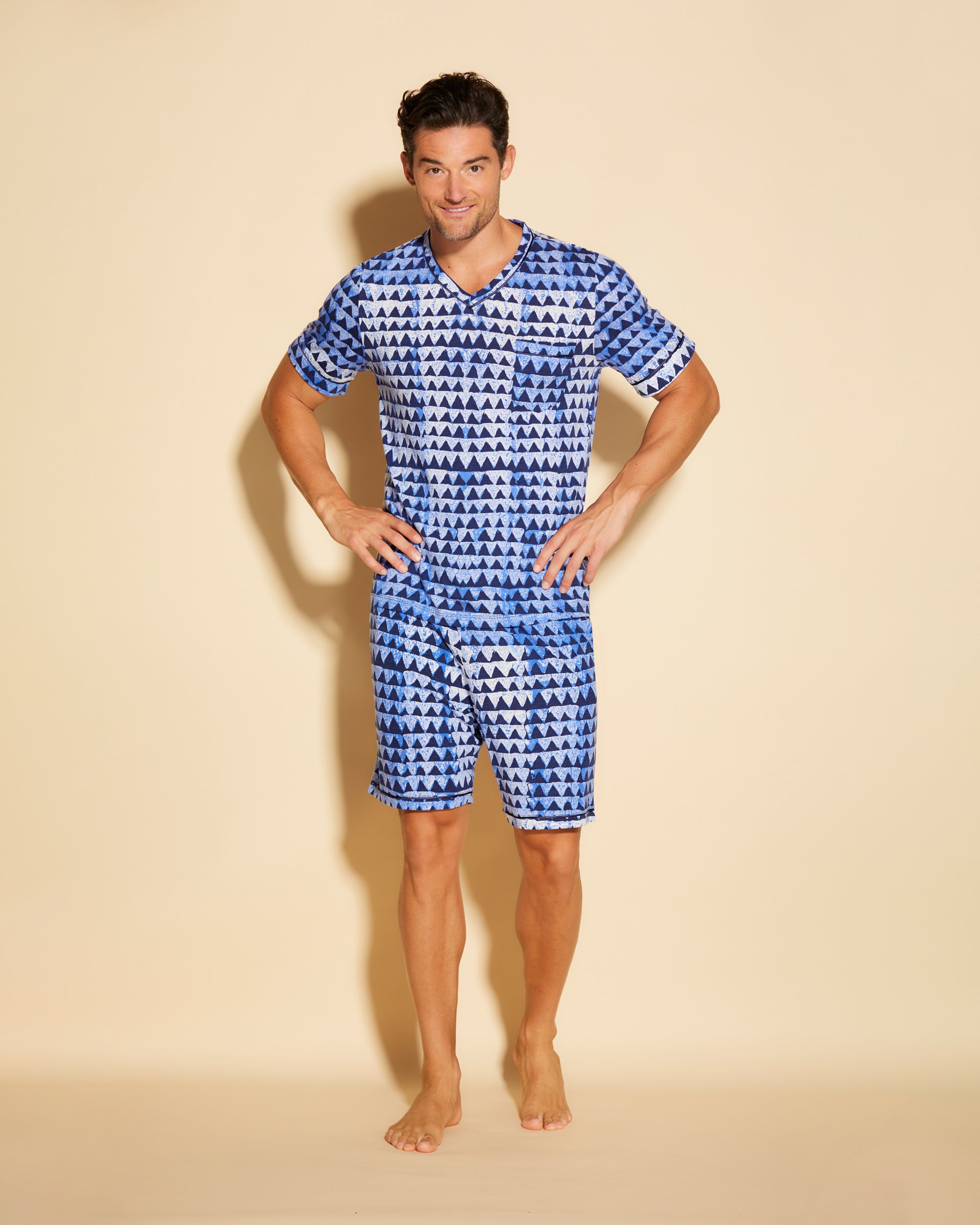 Gedruckt Herren-Sets - Bella Printed Shirt Und Hose Mit V-Ausschnitt