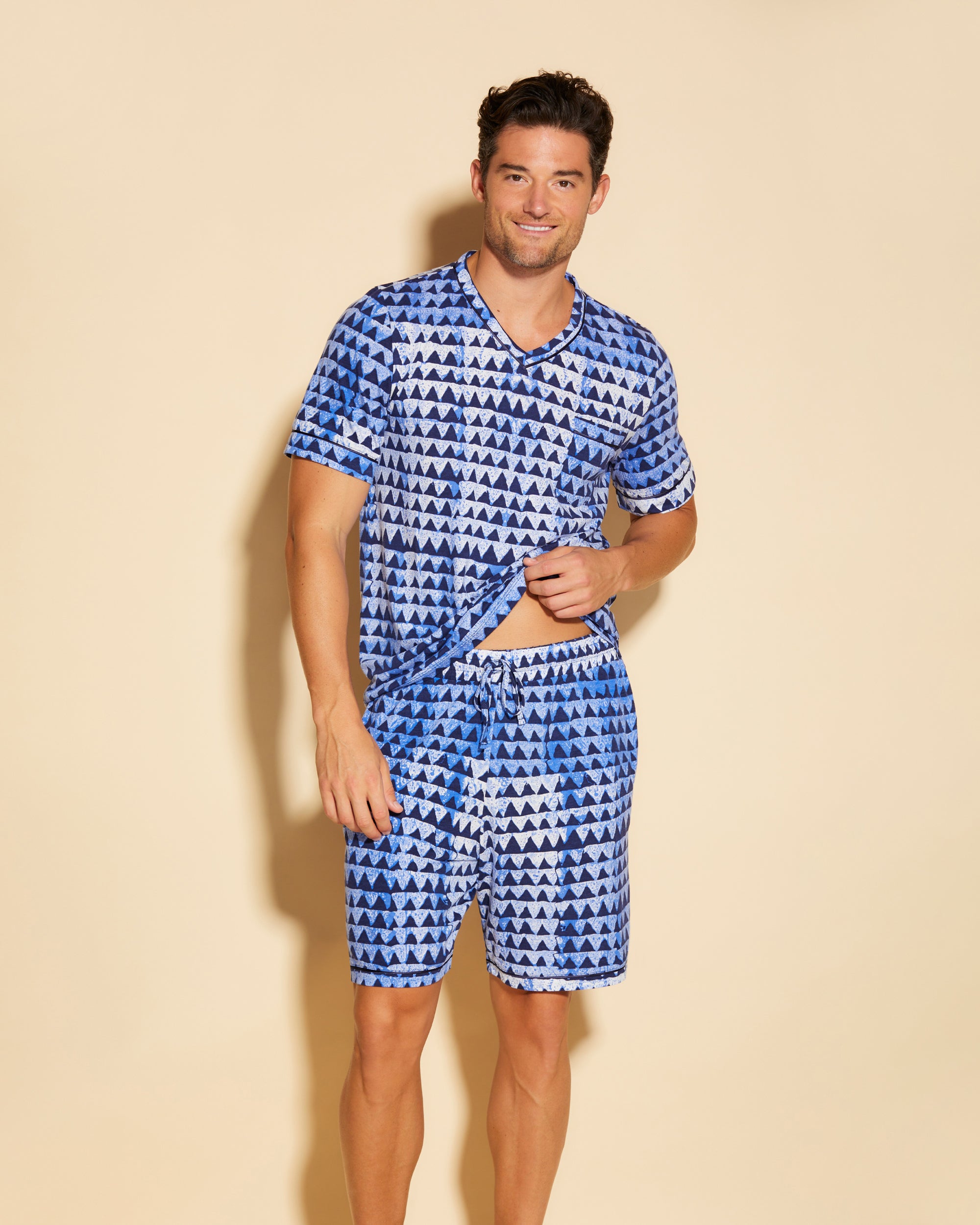 Gedruckt Herren-Sets - Bella Printed Shirt Und Hose Mit V-Ausschnitt