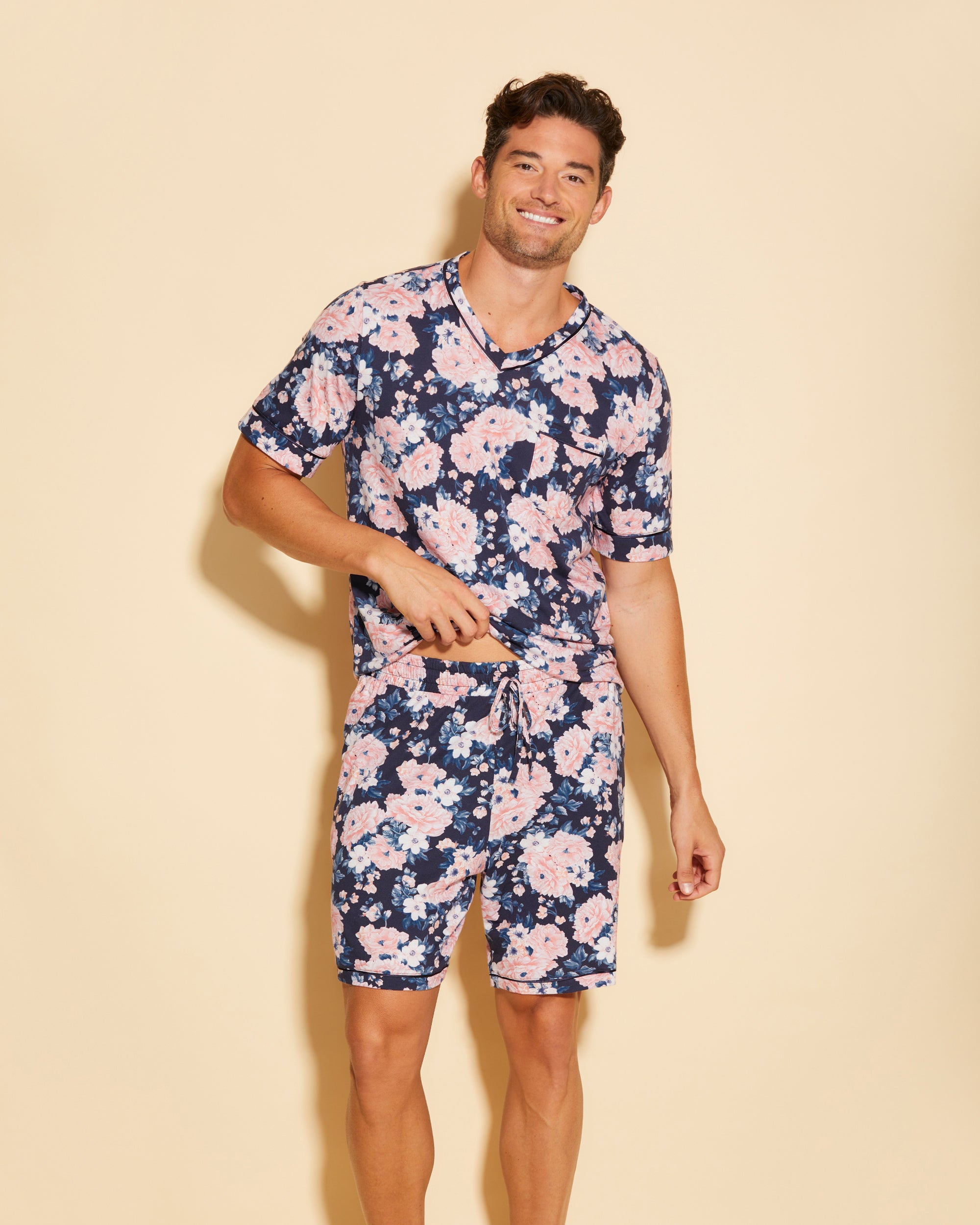 Stampa Set Uomo - Bella Printed Maglietta Con Scollo A V E Pantaloncini