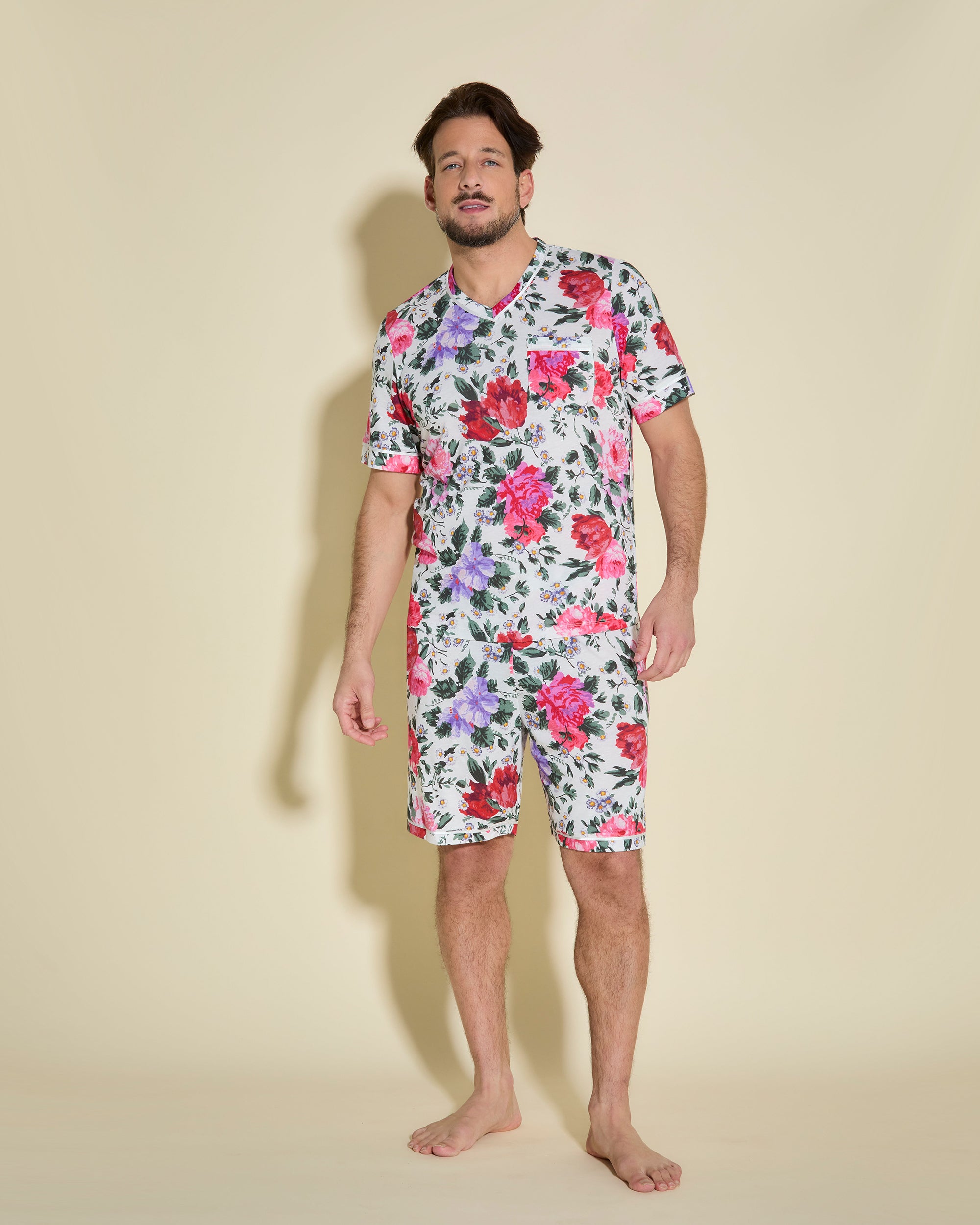 Stampa Set Uomo - Bella Printed Maglietta Con Scollo A V E Pantaloncini