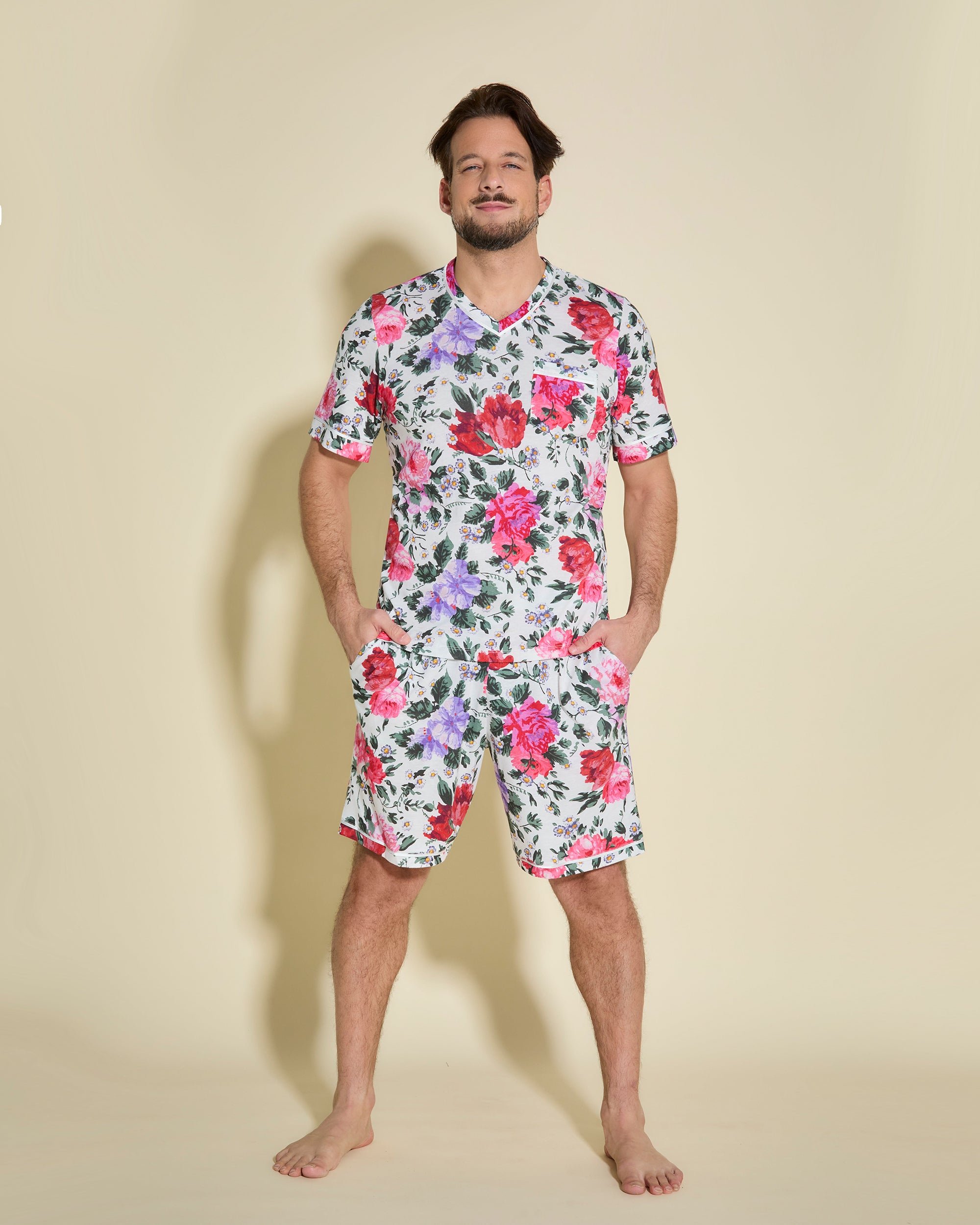 Stampa Set Uomo - Bella Printed Maglietta Con Scollo A V E Pantaloncini