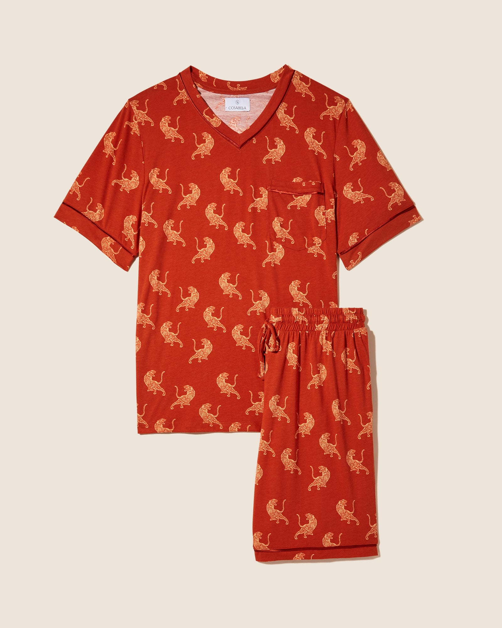Gedruckt Herren-Sets - Bella Printed Shirt Und Hose Mit V-Ausschnitt