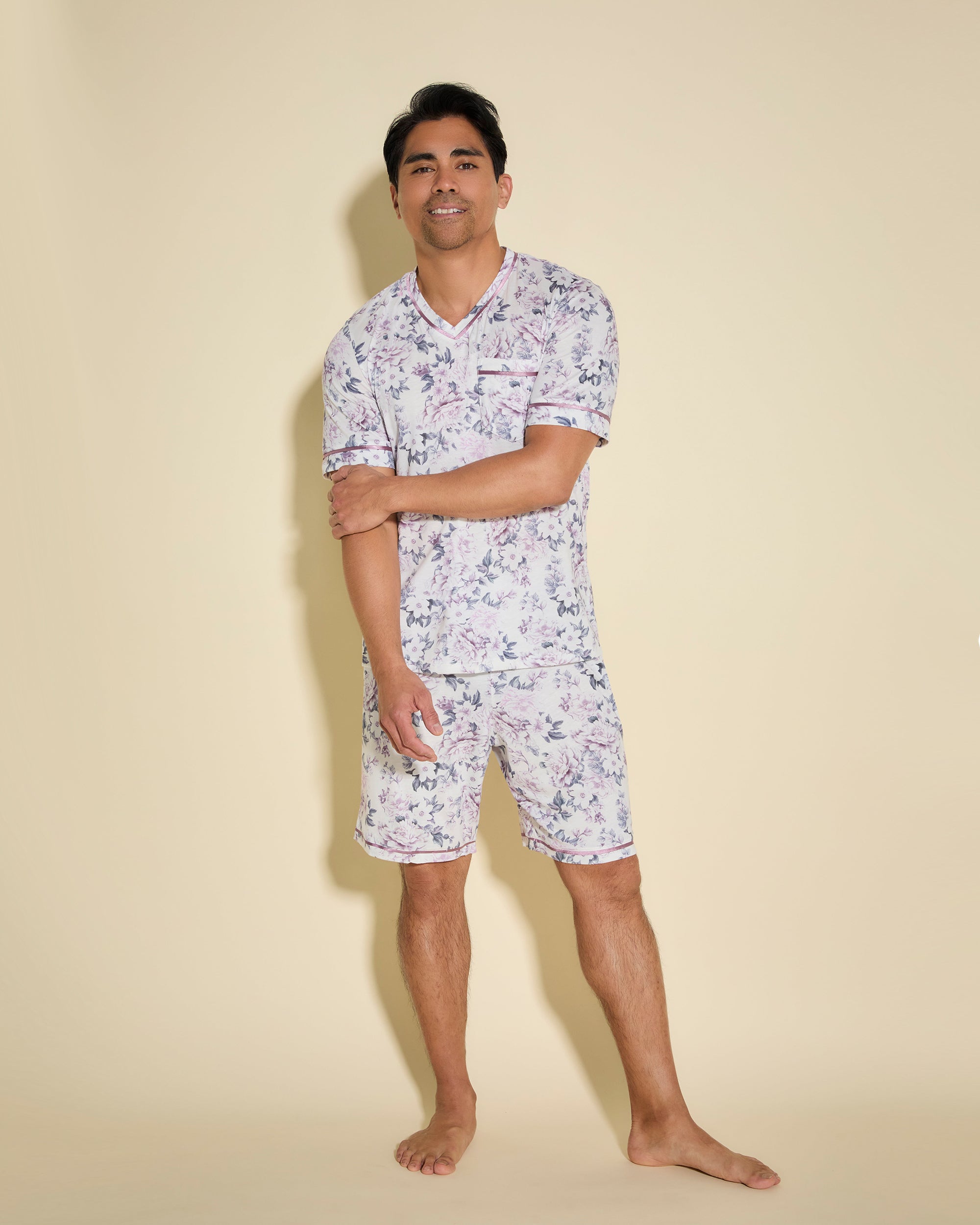 Estampado Conjuntos Para Hombres - Bella Printed Camisa Con Cuello En V Y Pantalones