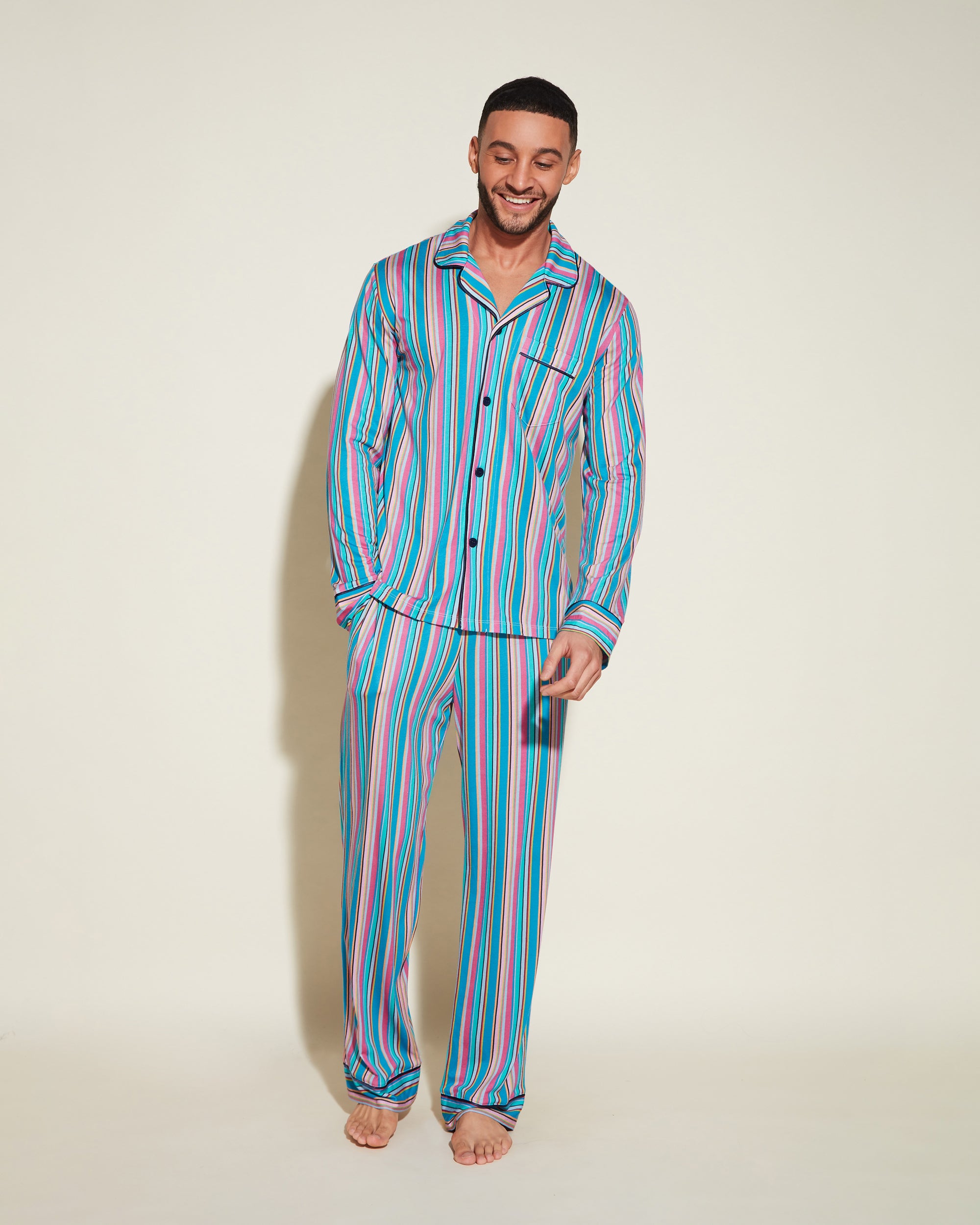Gedruckt Herren-Sets - Bella Printed Klassisches Langärmeliges Top & Hose Pyjama-Set Für Männer