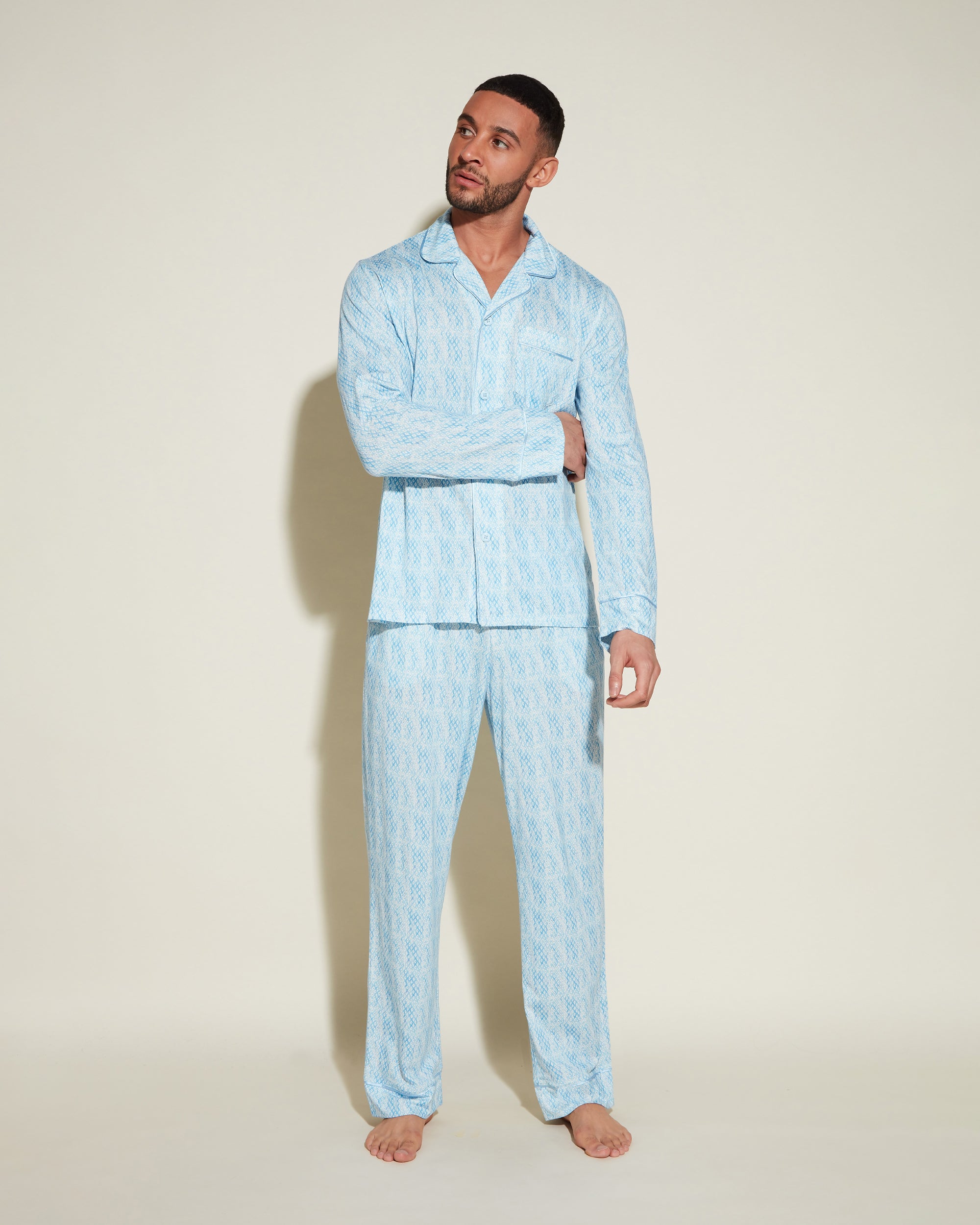 Estampado Conjuntos Para Hombres - Bella Printed Conjunto De Pijama Para Hombre Clásico Con Camisa De Manga Larga Y Pantalones