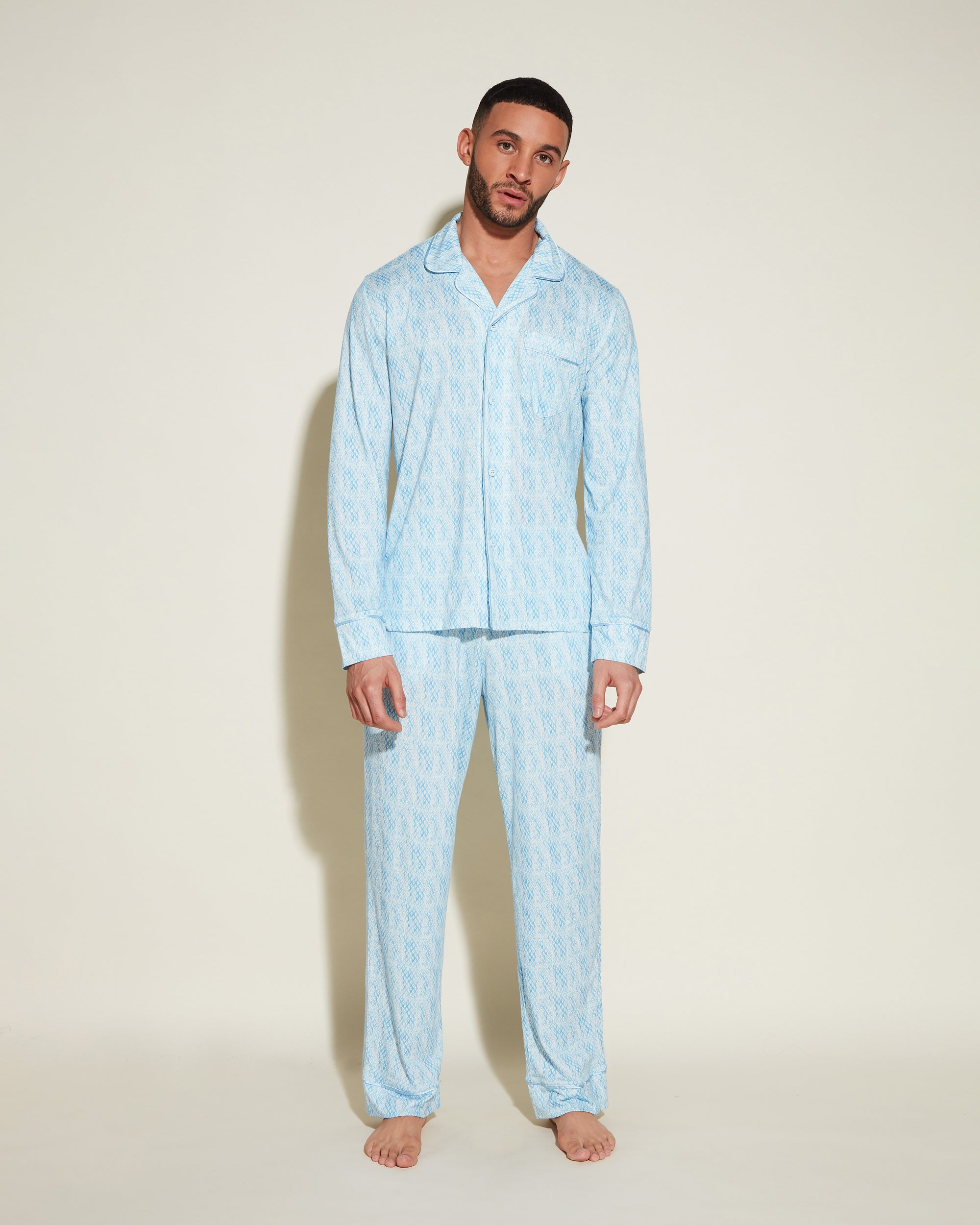 Gedruckt Herren-Sets - Bella Printed Klassisches Langärmeliges Top & Hose Pyjama-Set Für Männer