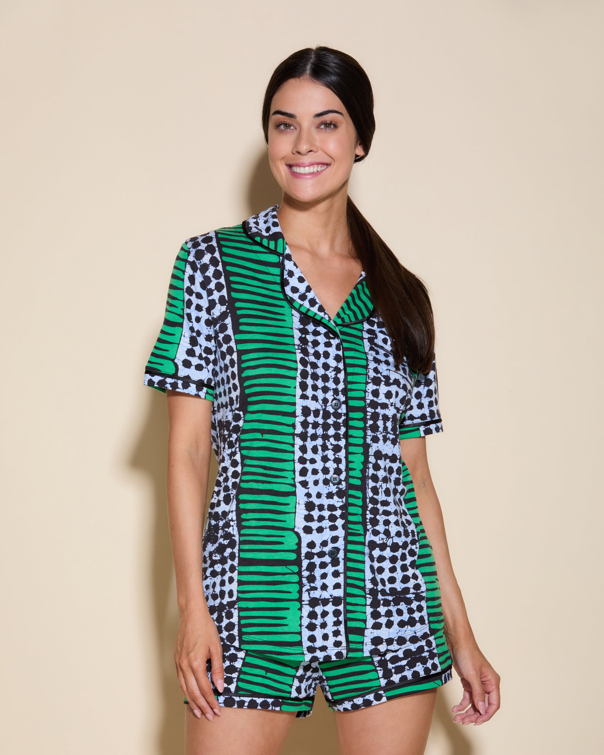 Gedruckt Set - Bella Printed Set, Bestehend Aus Einem Kurzärmeligen Oberteil Und Boxer-Pyjama