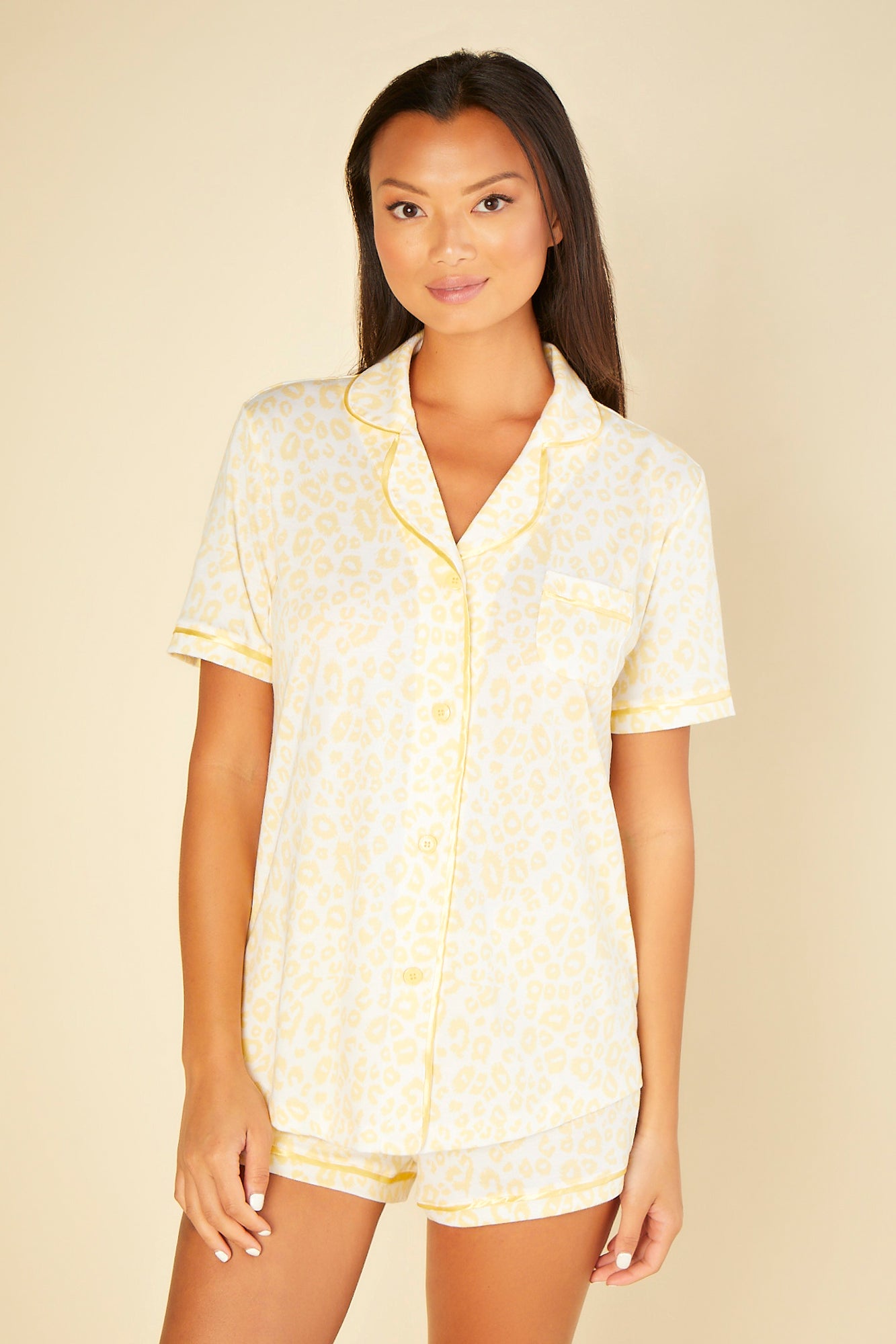 Yellow Set - Bella Printed Short Sleeve Top & Boxer Pajamas
