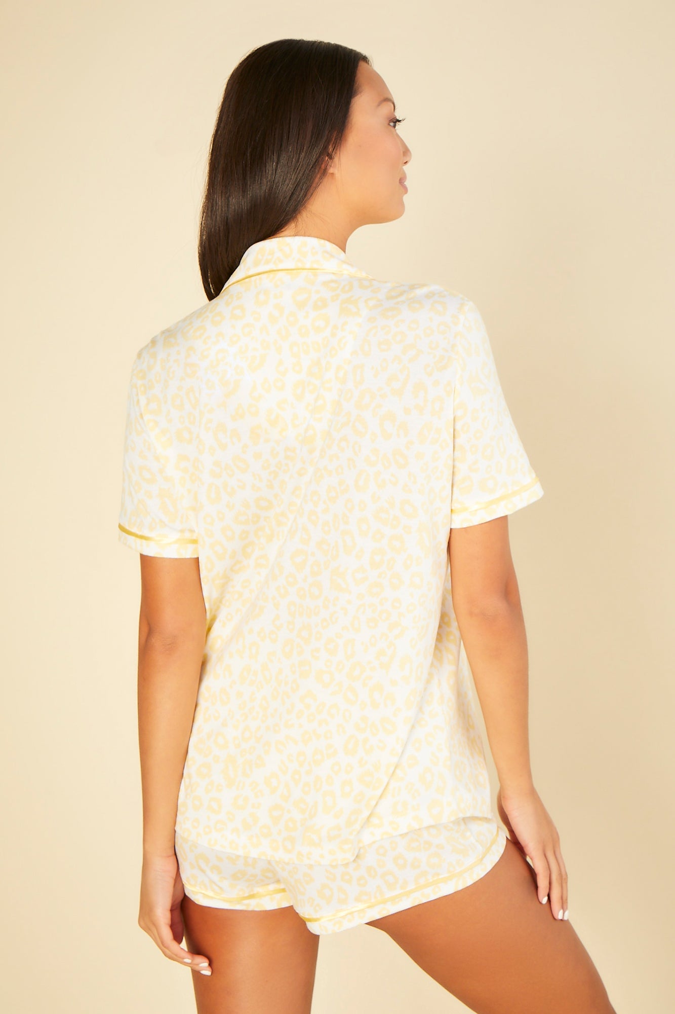 Jaune Ensemble - Bella Printed Haut Manches Courtes Et Short De Pyjama
