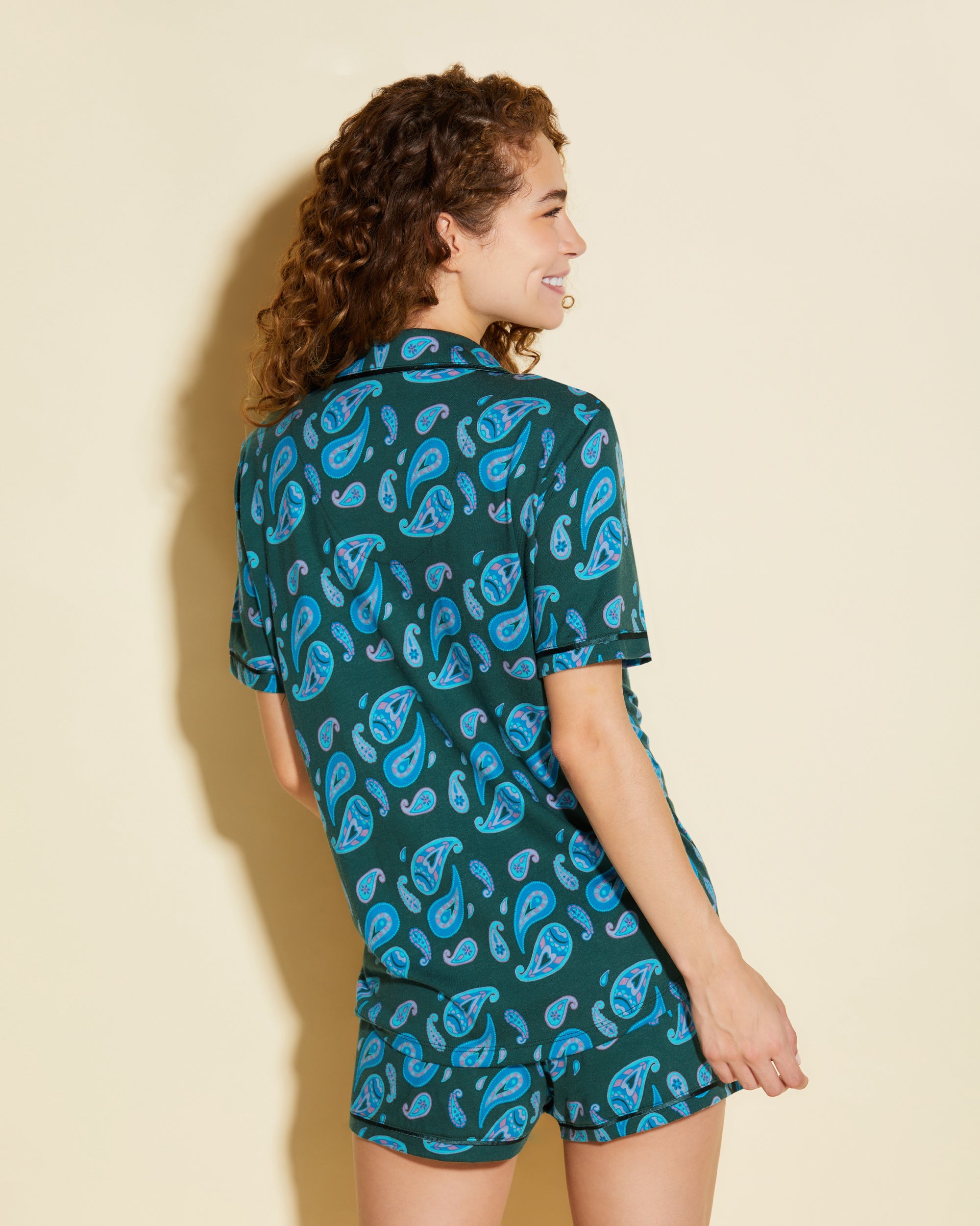 Print Set - Bella Printed Short Sleeve Top & Boxer Pajama Set