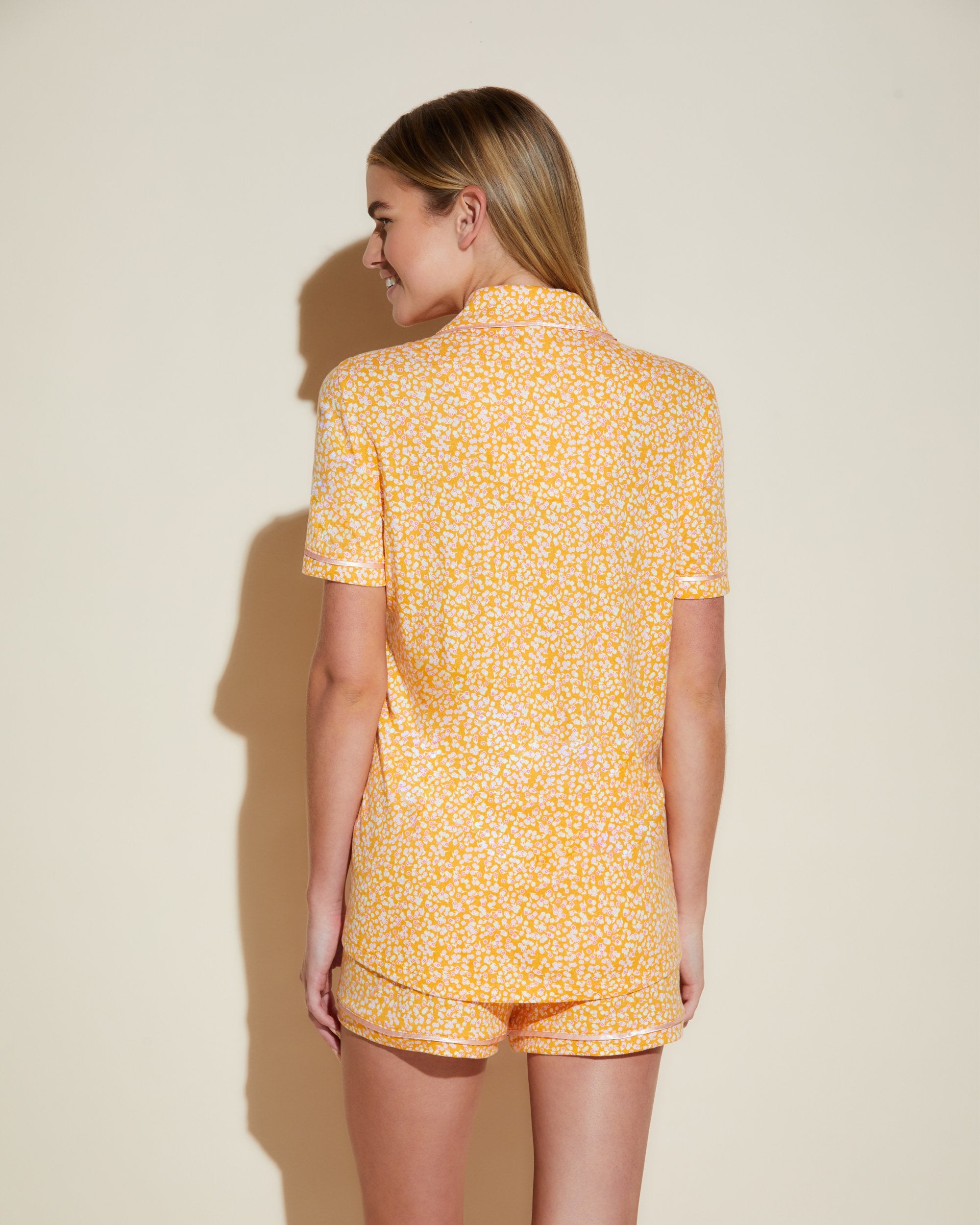 Orange Ensemble - Bella Printed Ensemble De Pyjama Haut Manches Courtes Et Boxer