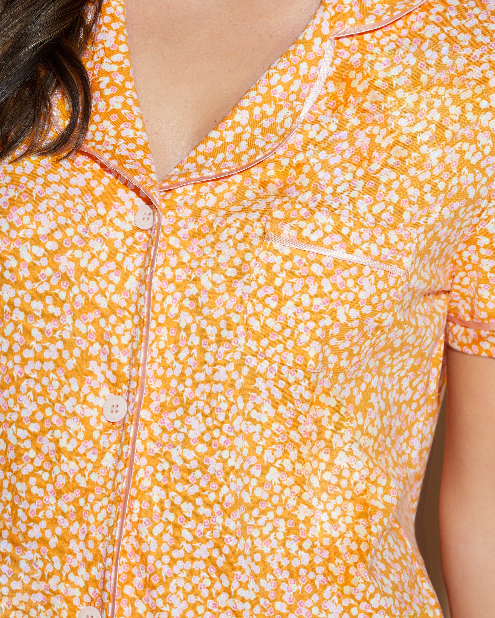 Orange Ensemble - Bella Printed Ensemble De Pyjama Haut Manches Courtes Et Boxer