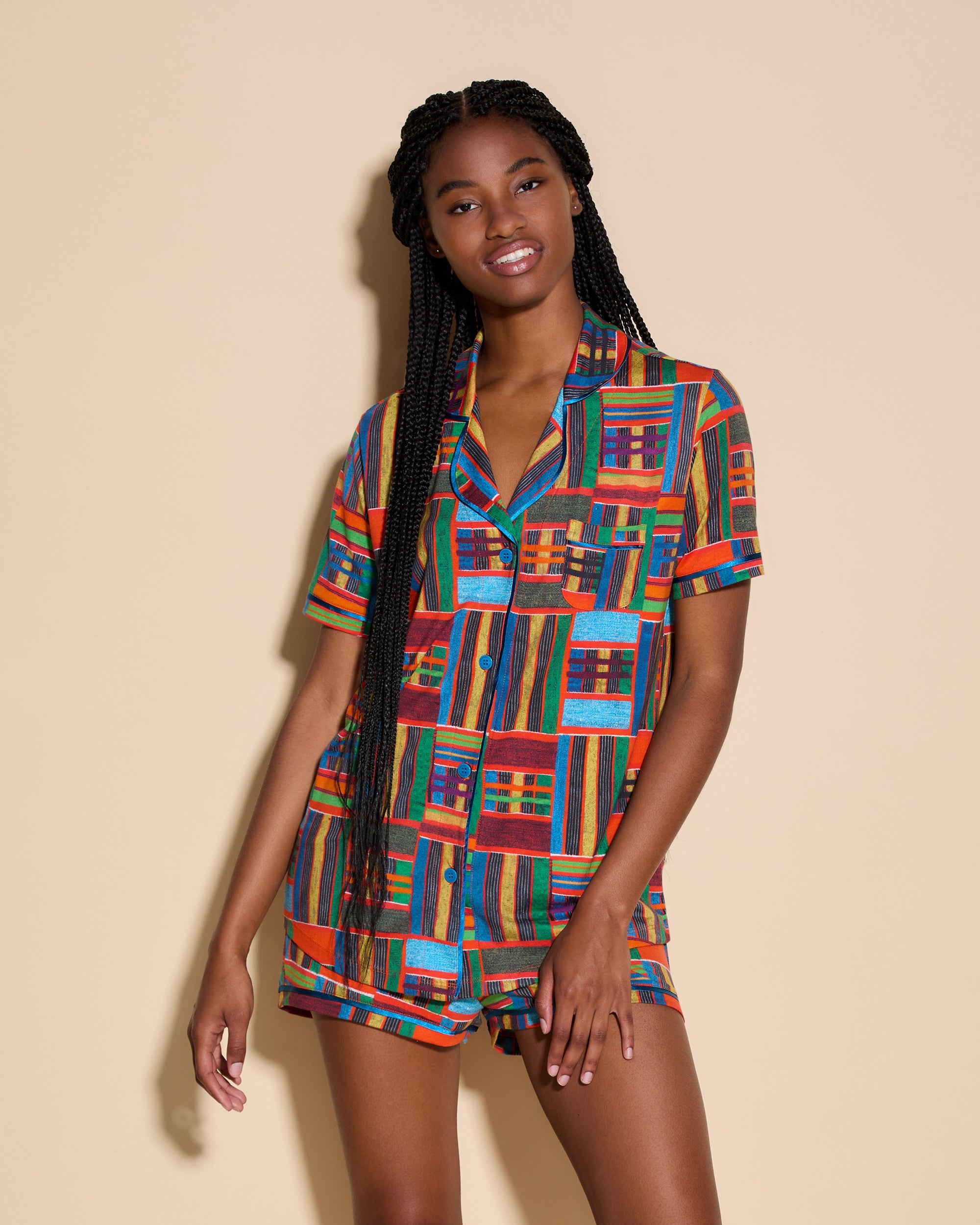 Gedruckt Set - Bella Printed Set, Bestehend Aus Einem Kurzärmeligen Oberteil Und Boxer-Pyjama