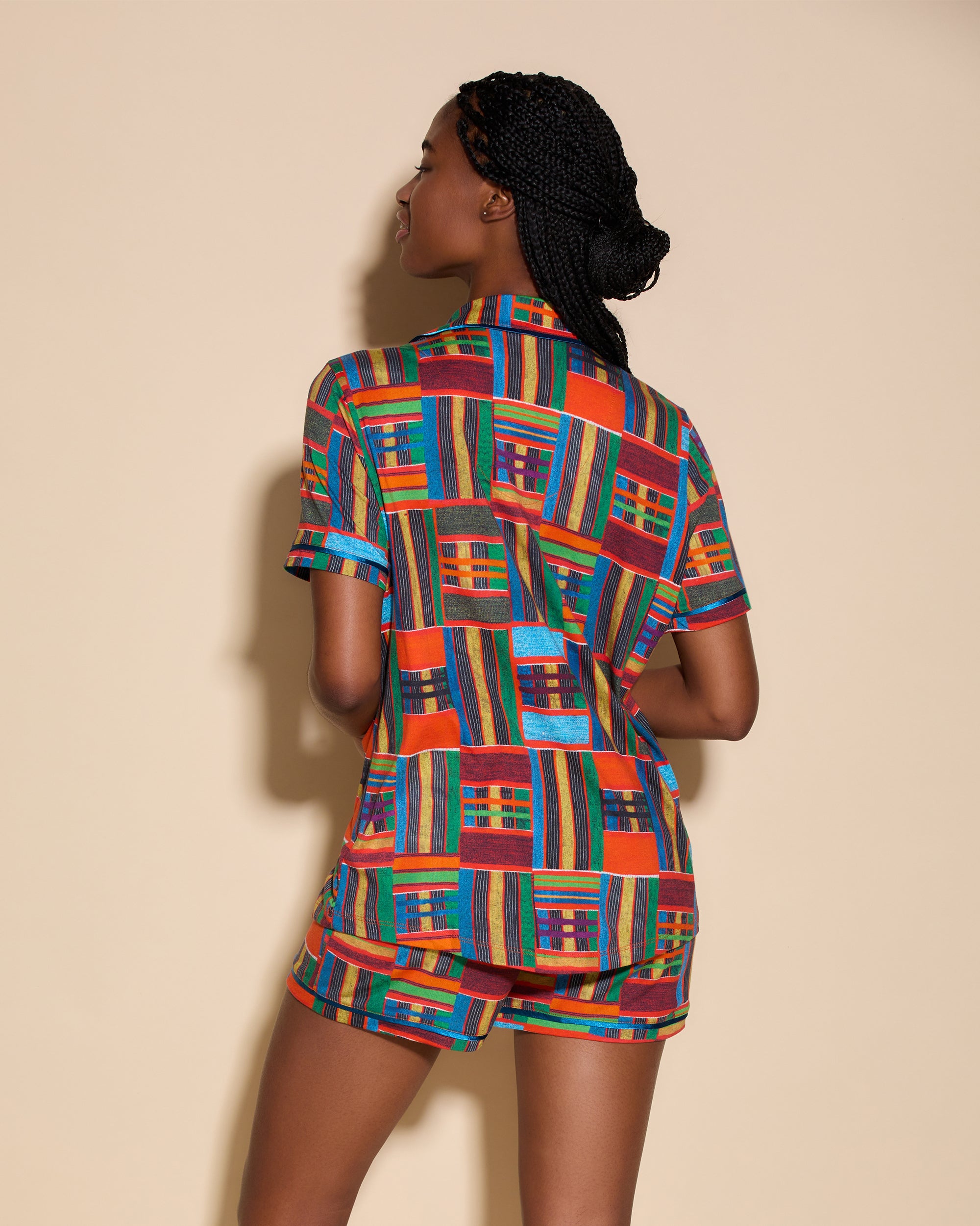 Print Set - Bella Printed Short Sleeve Top And Boxer Pajama Set