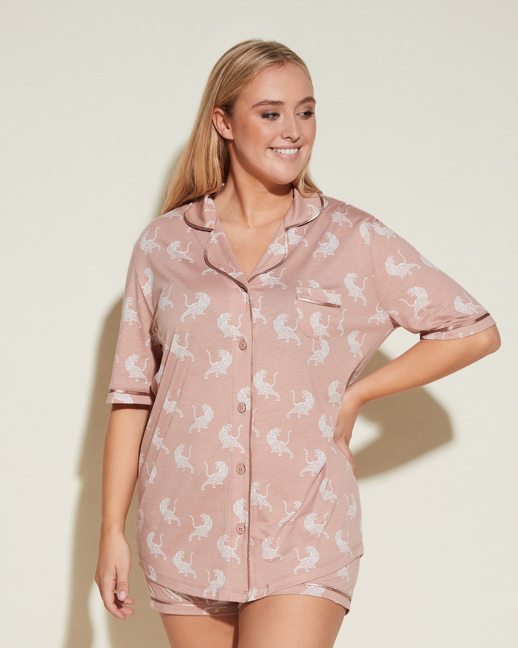 Gedruckt Set - Bella Printed Kurzärmeliges Top & Boxer Pyjama-Set