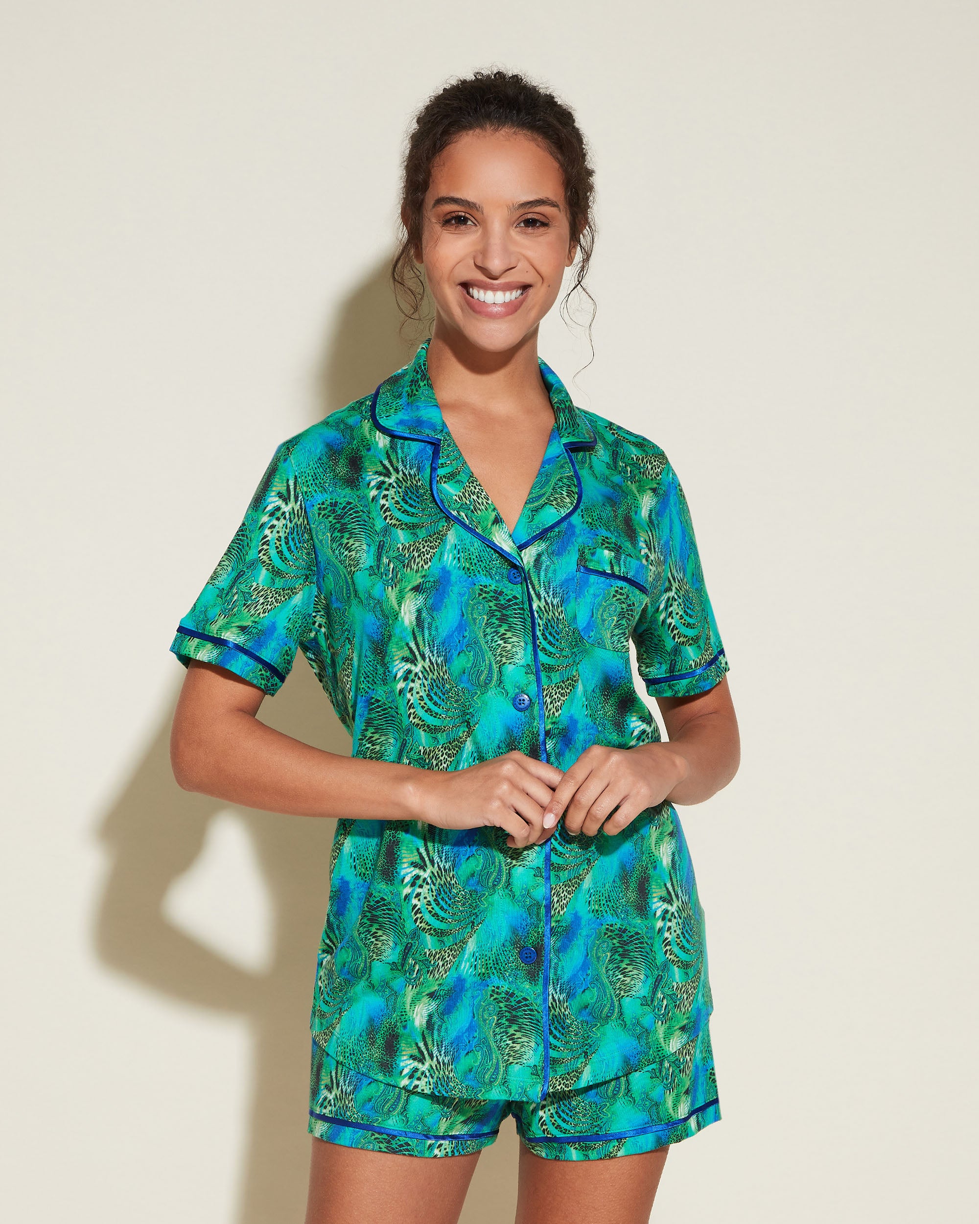 Gedruckt Set - Bella Printed Kurzärmeliges Top & Boxer Pyjama-Set