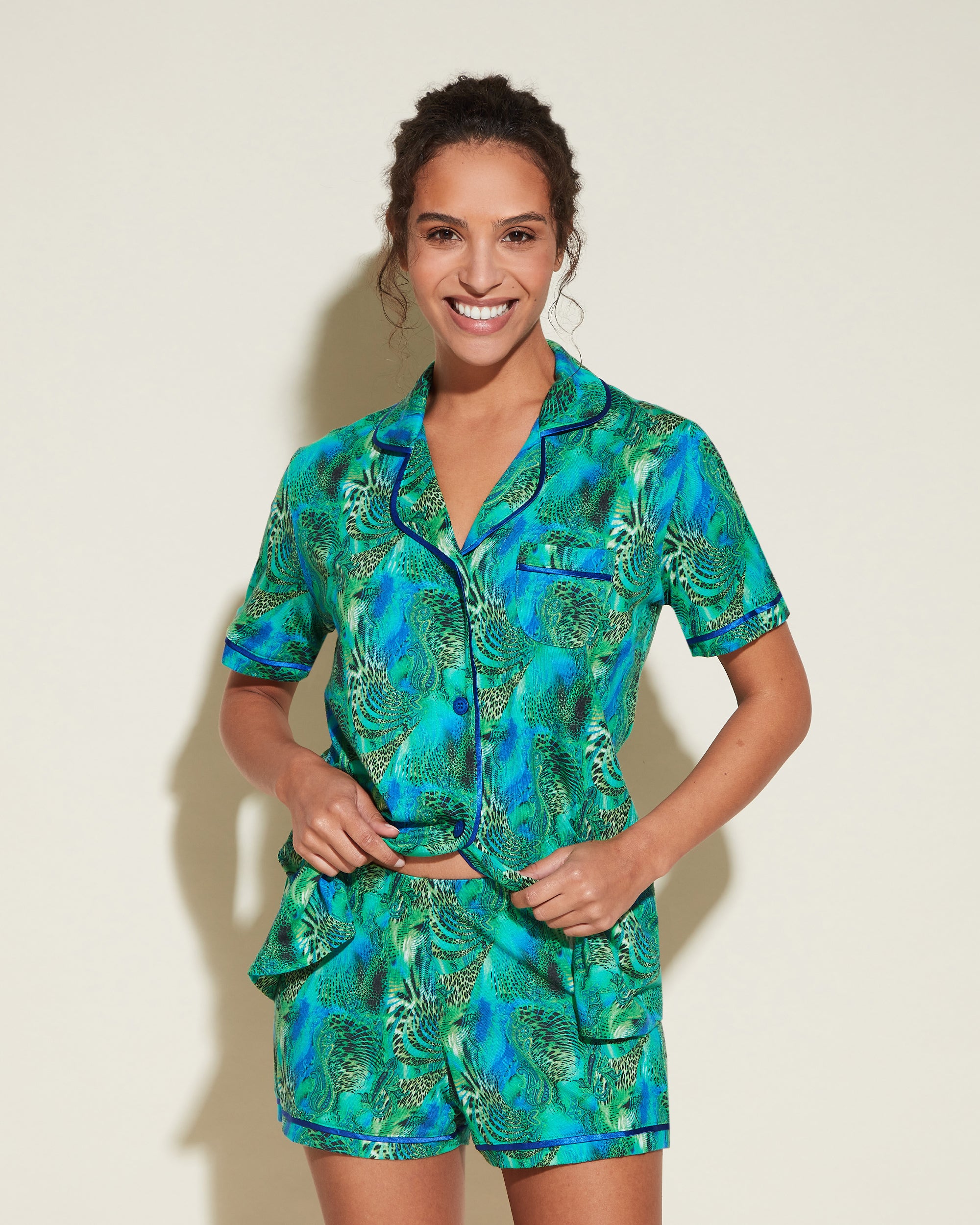 Estampado Conjuntos - Bella Printed Conjunto De Pijama Con Camisa De Manga Corta Y Pantalones Cortos