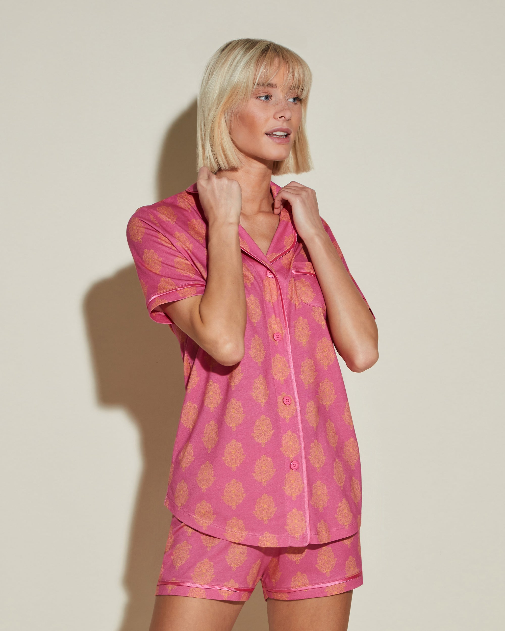 Multi Set - Bella Printed Short Sleeve Top & Boxer Pajama Set