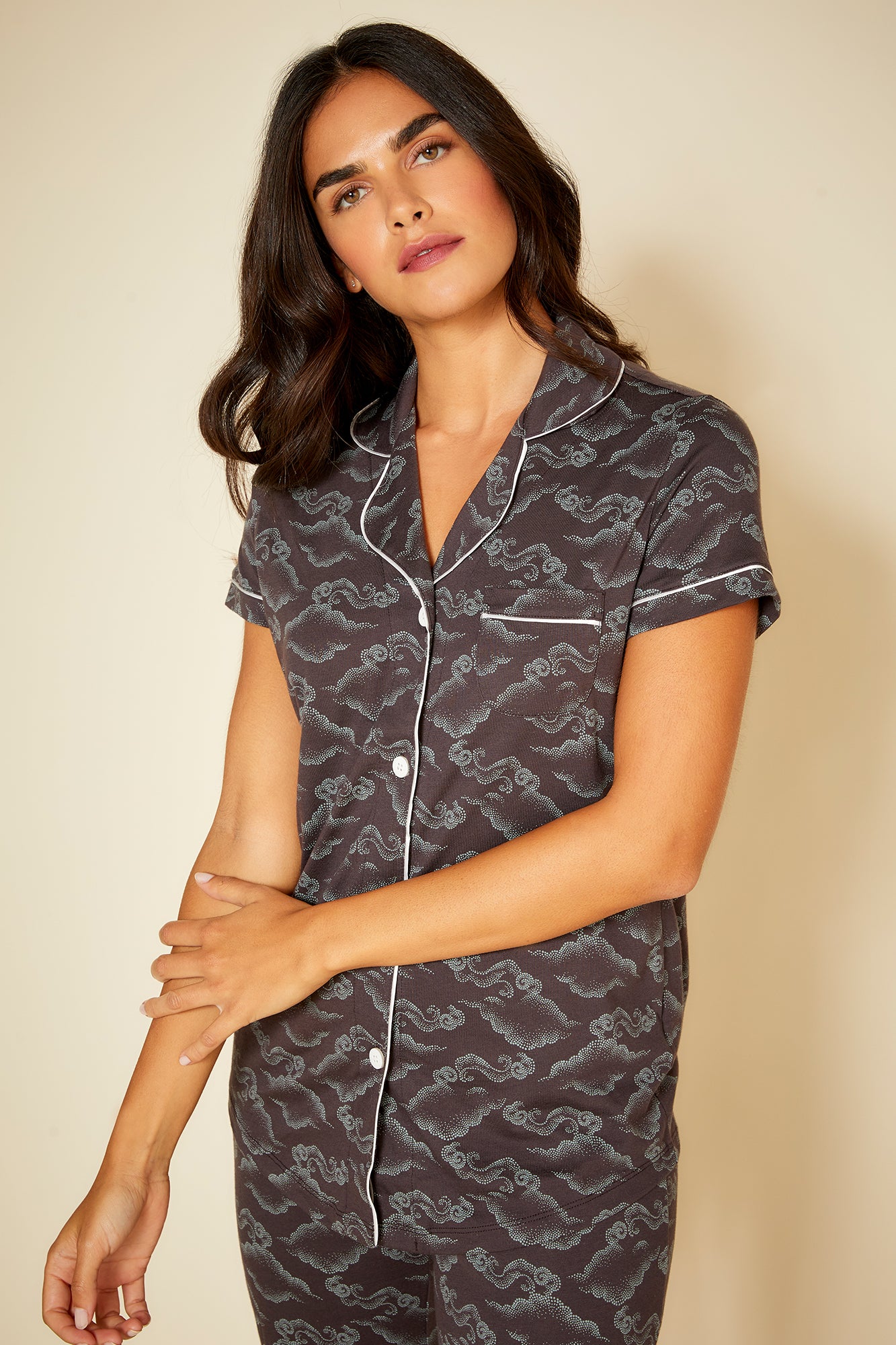 Marrone Set - Bella Printed Bella - Set Pigiama Top Maniche Corte E Pantaloni
