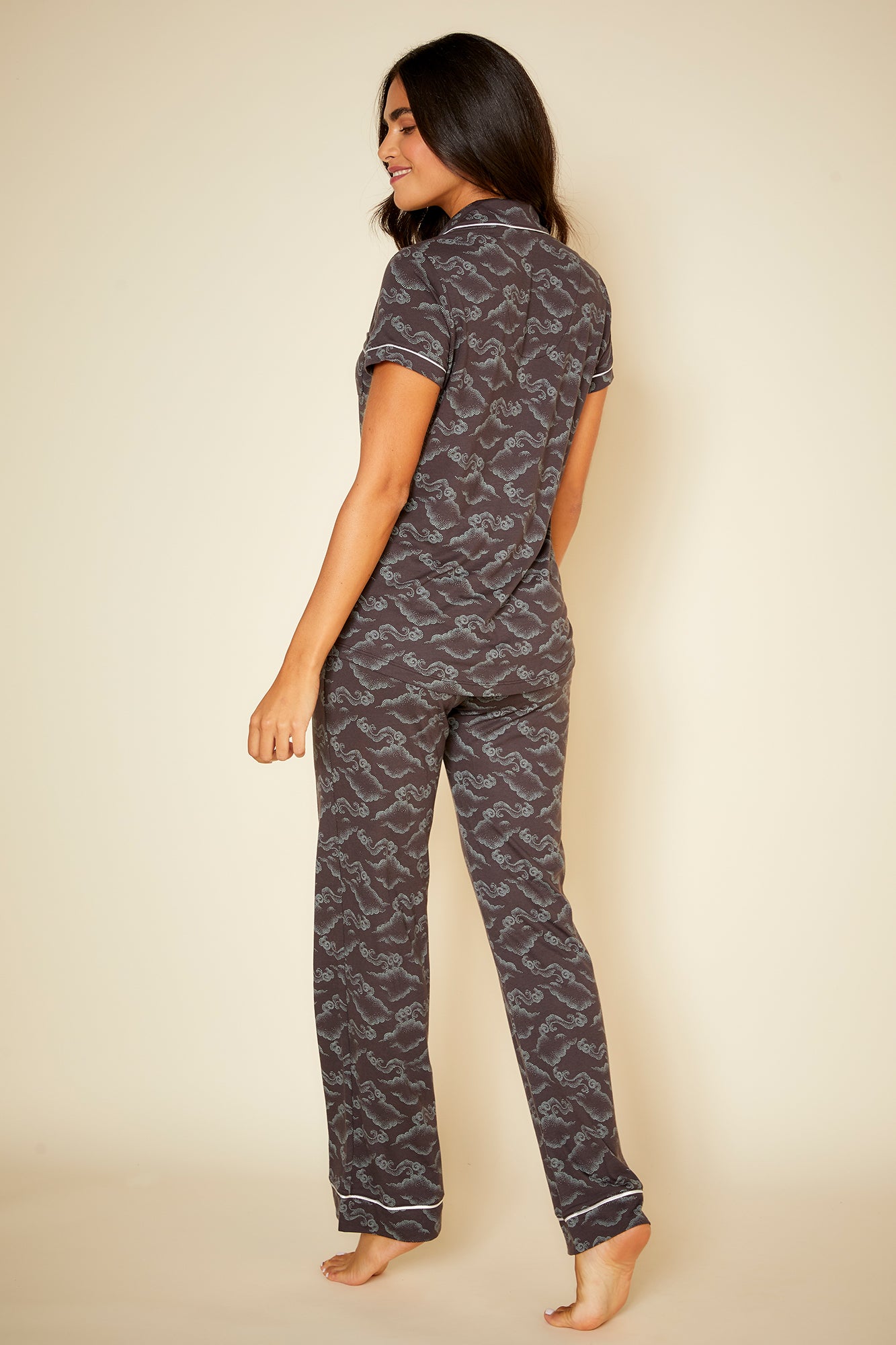 Marrone Set - Bella Printed Bella - Set Pigiama Top Maniche Corte E Pantaloni