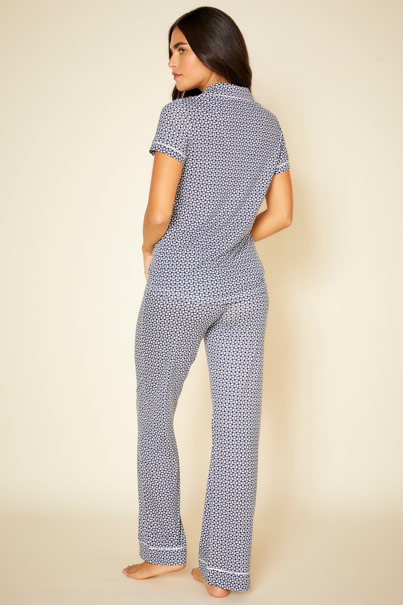 Beige Ensemble - Bella Printed Pyjama 2 Piéces Bella - Haut Manches Courtes/Pantalon - Motif Imprimé