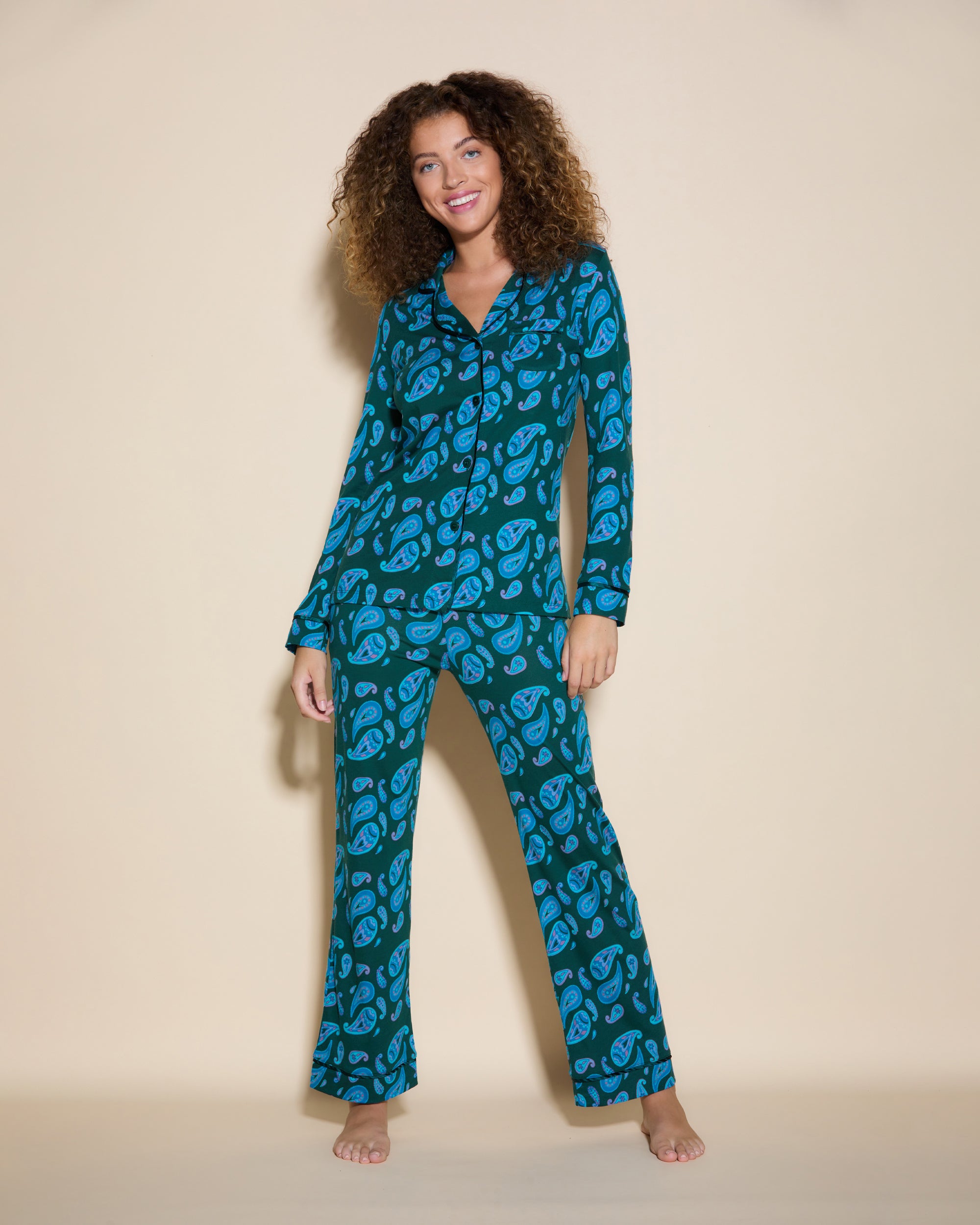 Gedruckt Set - Bella Printed Langärmliges Oberteil & Pyjama-Hose
