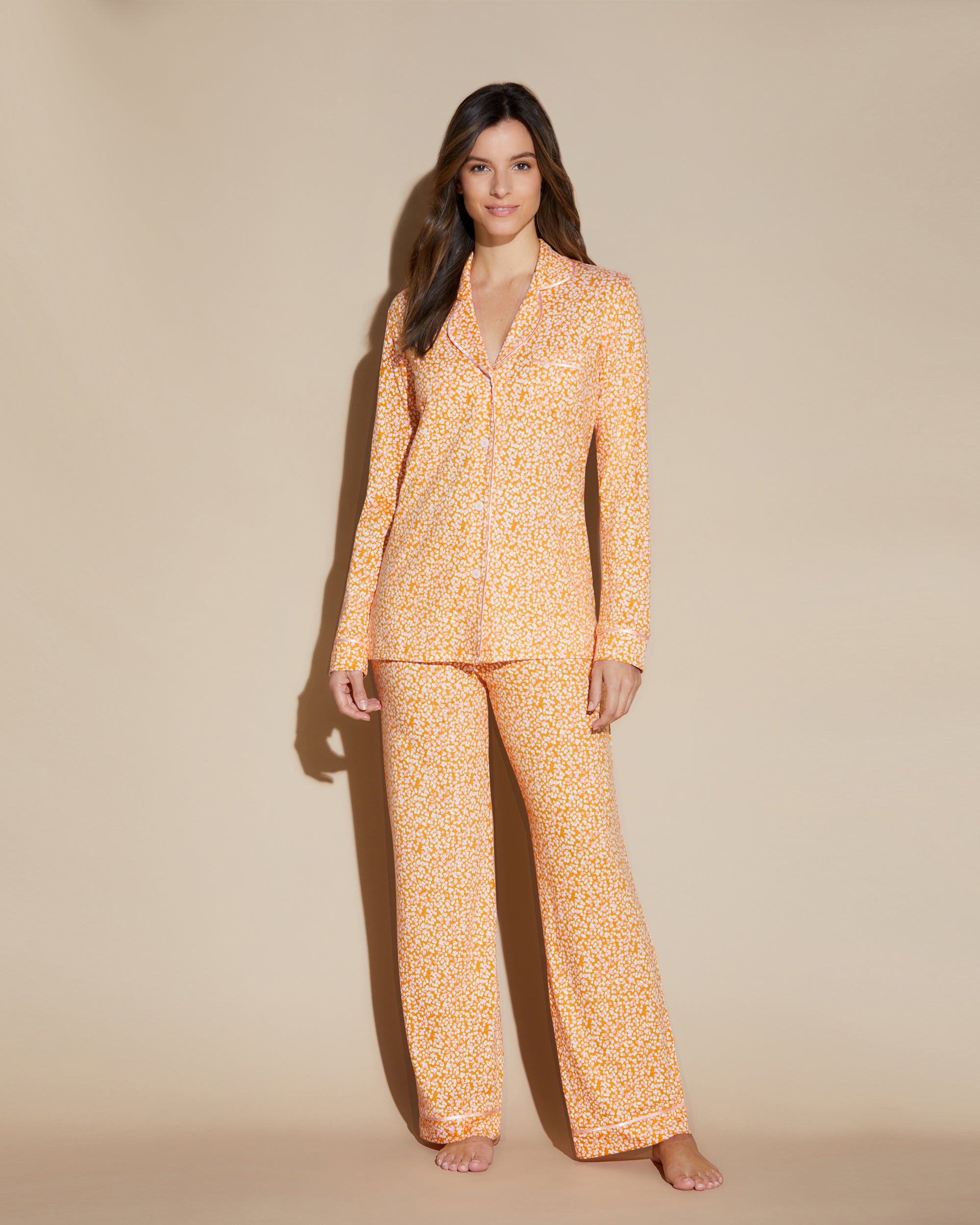 Orange Ensemble - Bella Printed Haut Manches Longues Et Pantalon De Pyjama