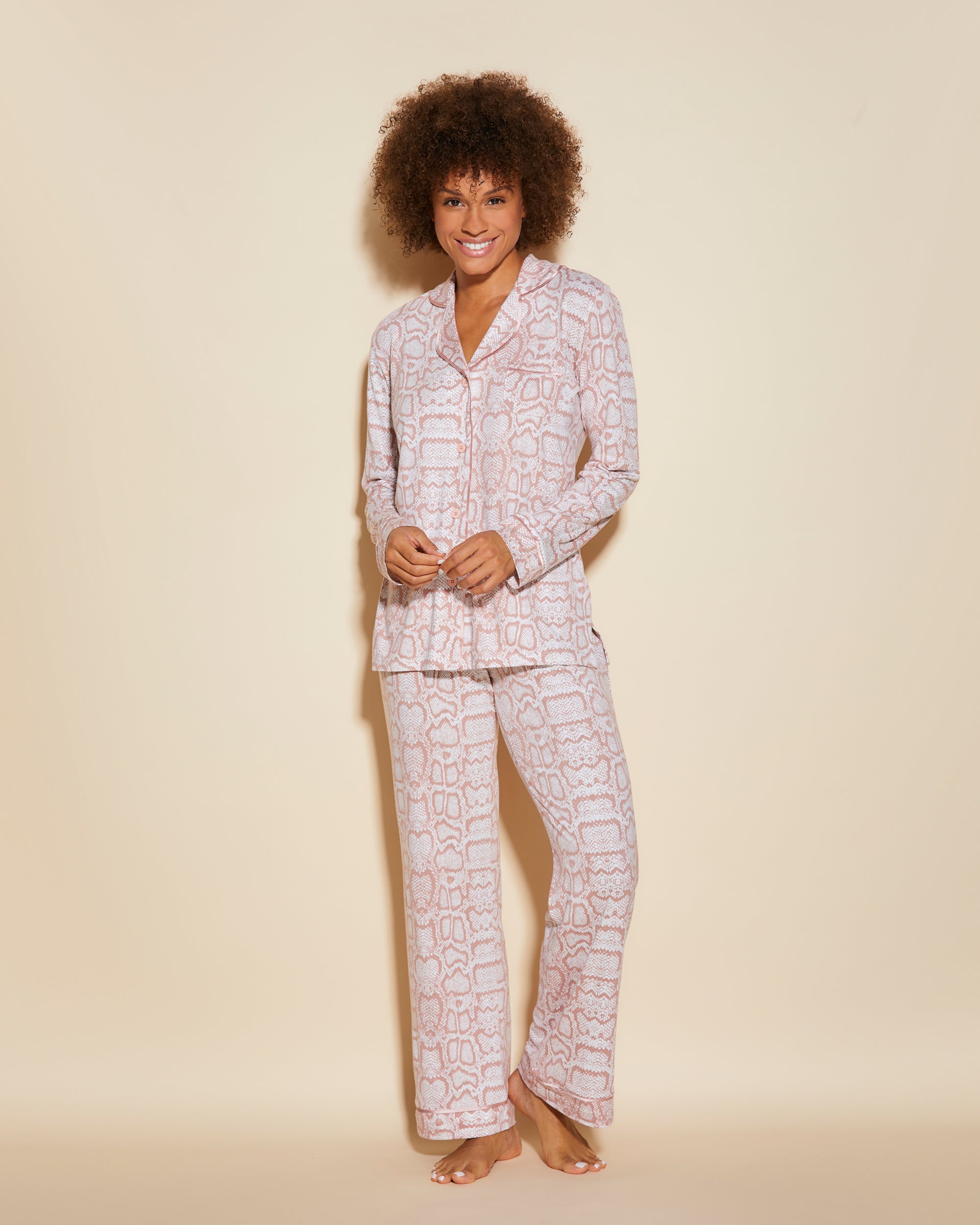 Rosa Set - Bella Printed Langärmliges Oberteil & Pyjama-Hose