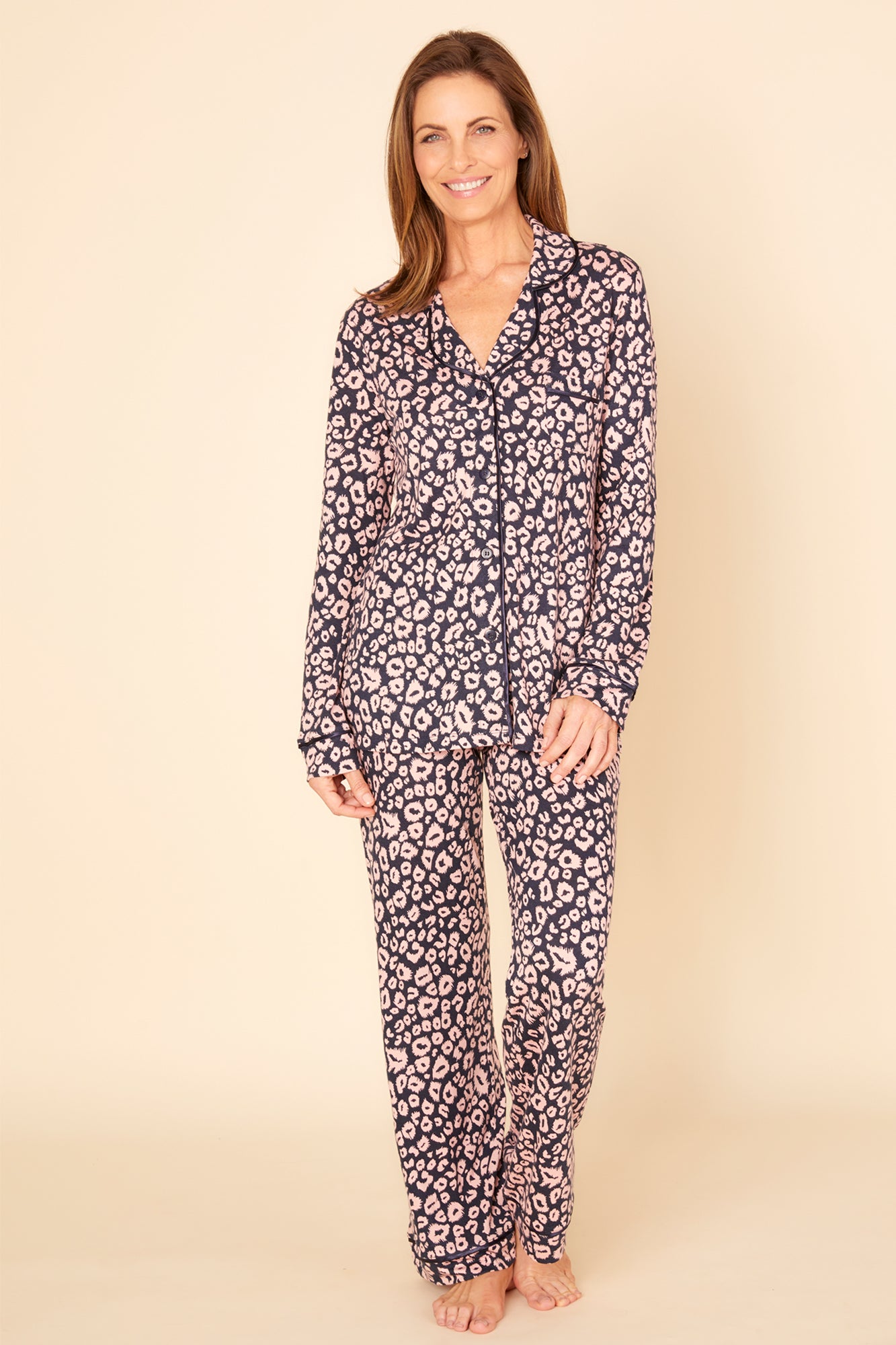 Blau Set - Bella Printed Langärmliges Oberteil & Pyjama-Hose