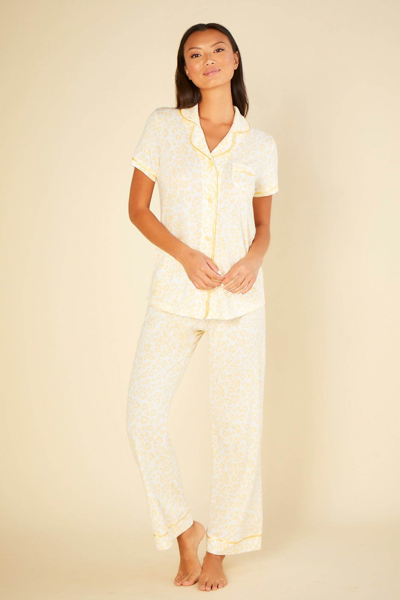 Jaune Ensemble - Bella Printed Haut Manches Courtes & Pantalon De Pyjama