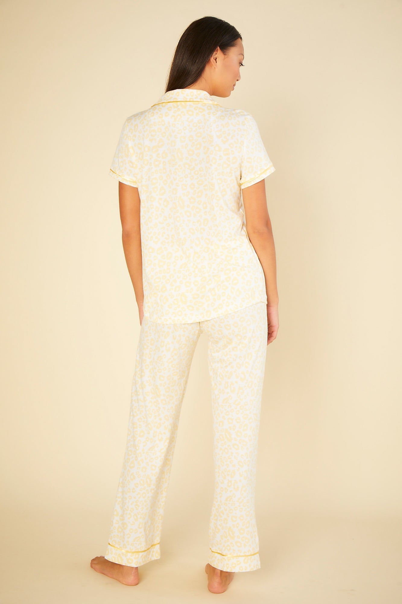 Gelb Set - Bella Printed Kurzärmliges Oberteil & Pyjama-Hose