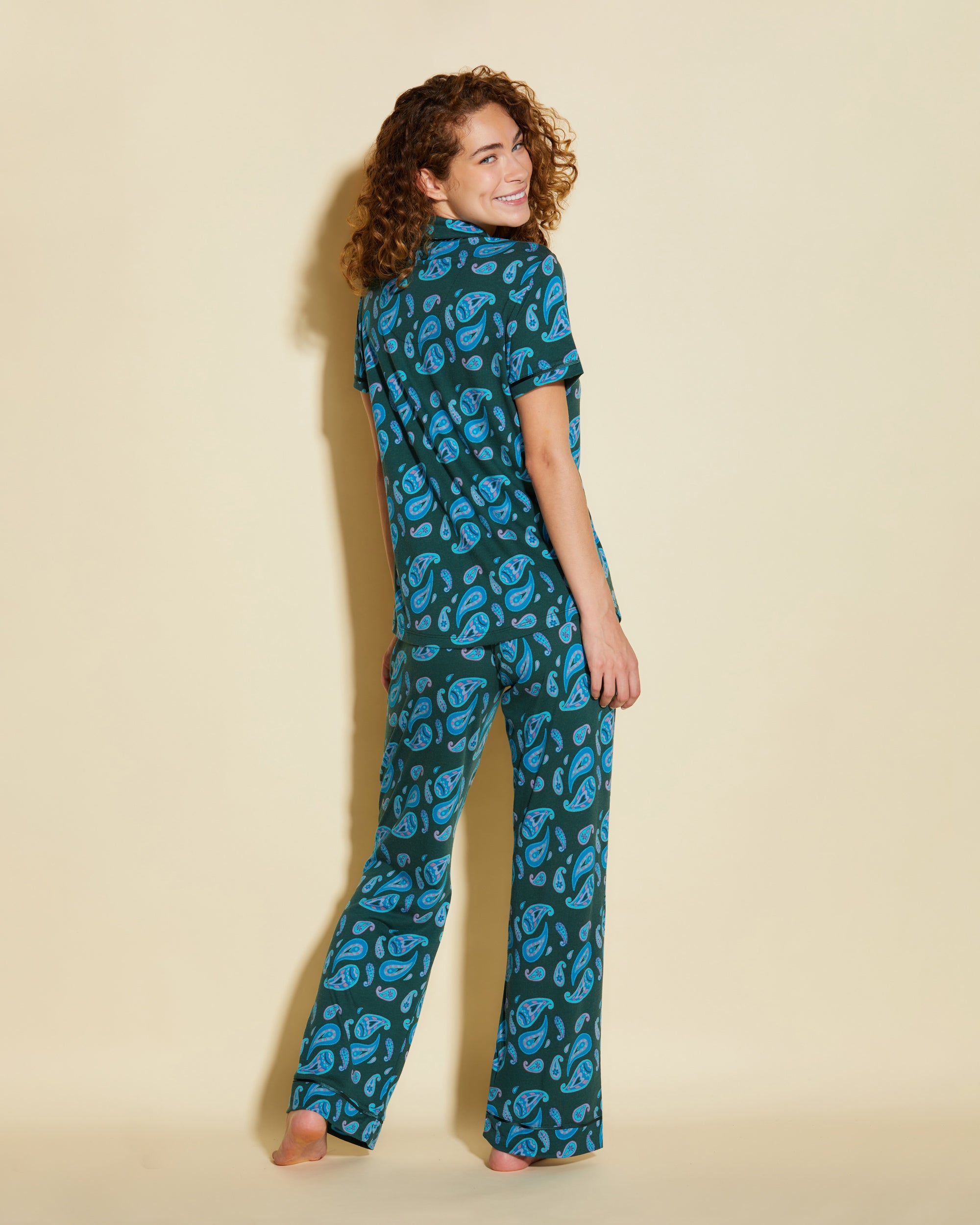 Print Set - Bella Printed Short Sleeve Top & Pant Pajama Set