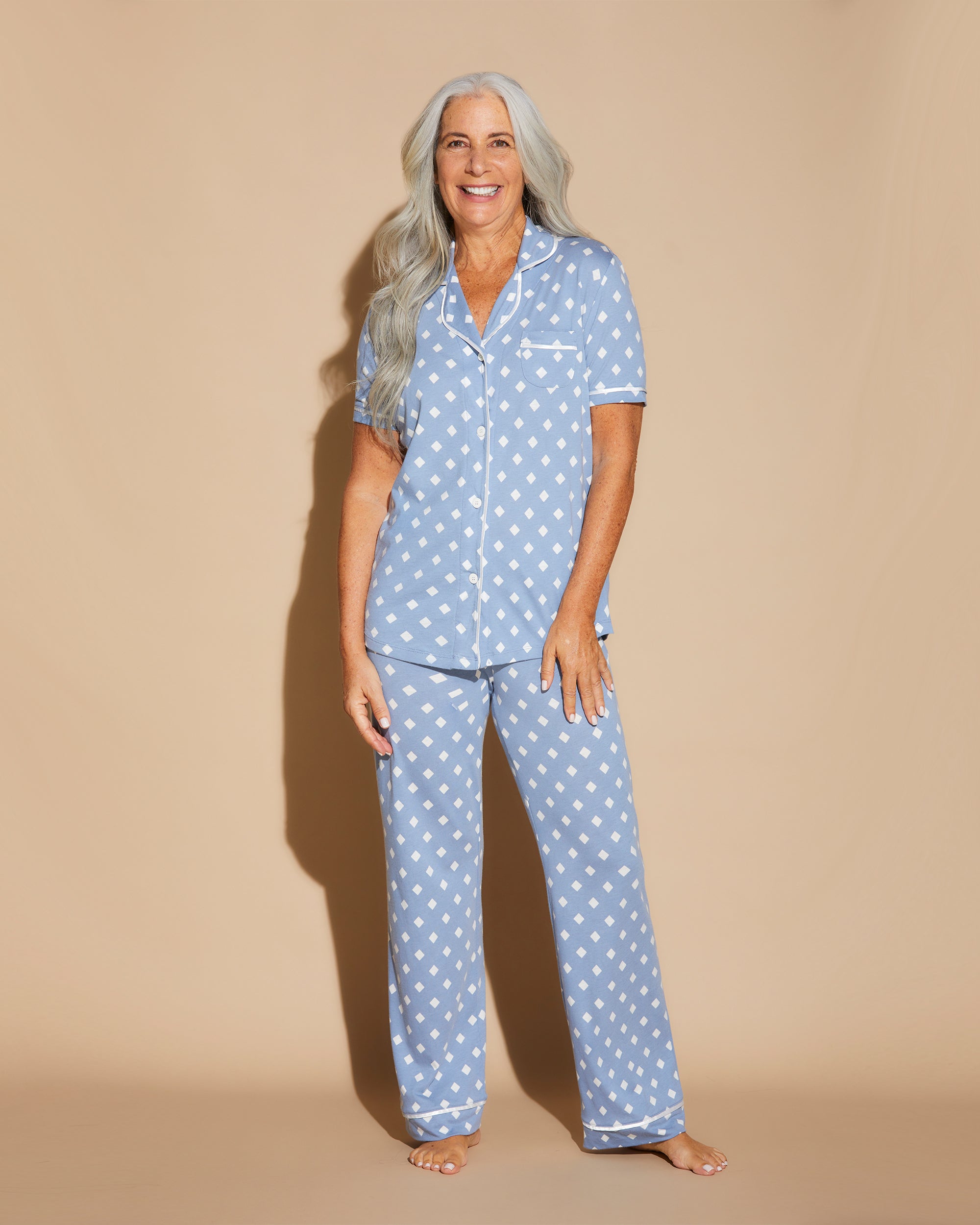 Print Set - Bella Printed Short Sleeve Top And Pant Pajama Set