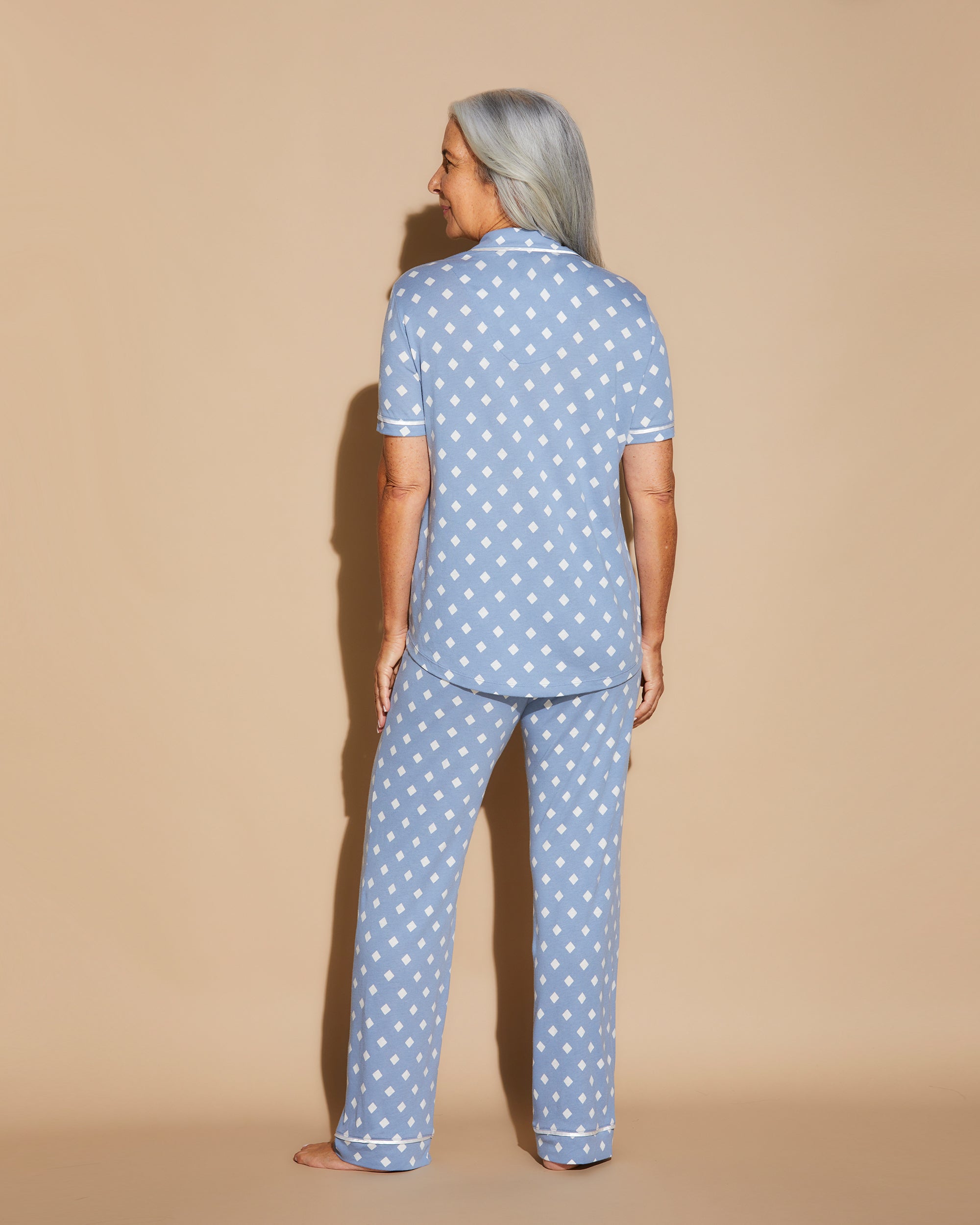 Print Set - Bella Printed Short Sleeve Top And Pant Pajama Set