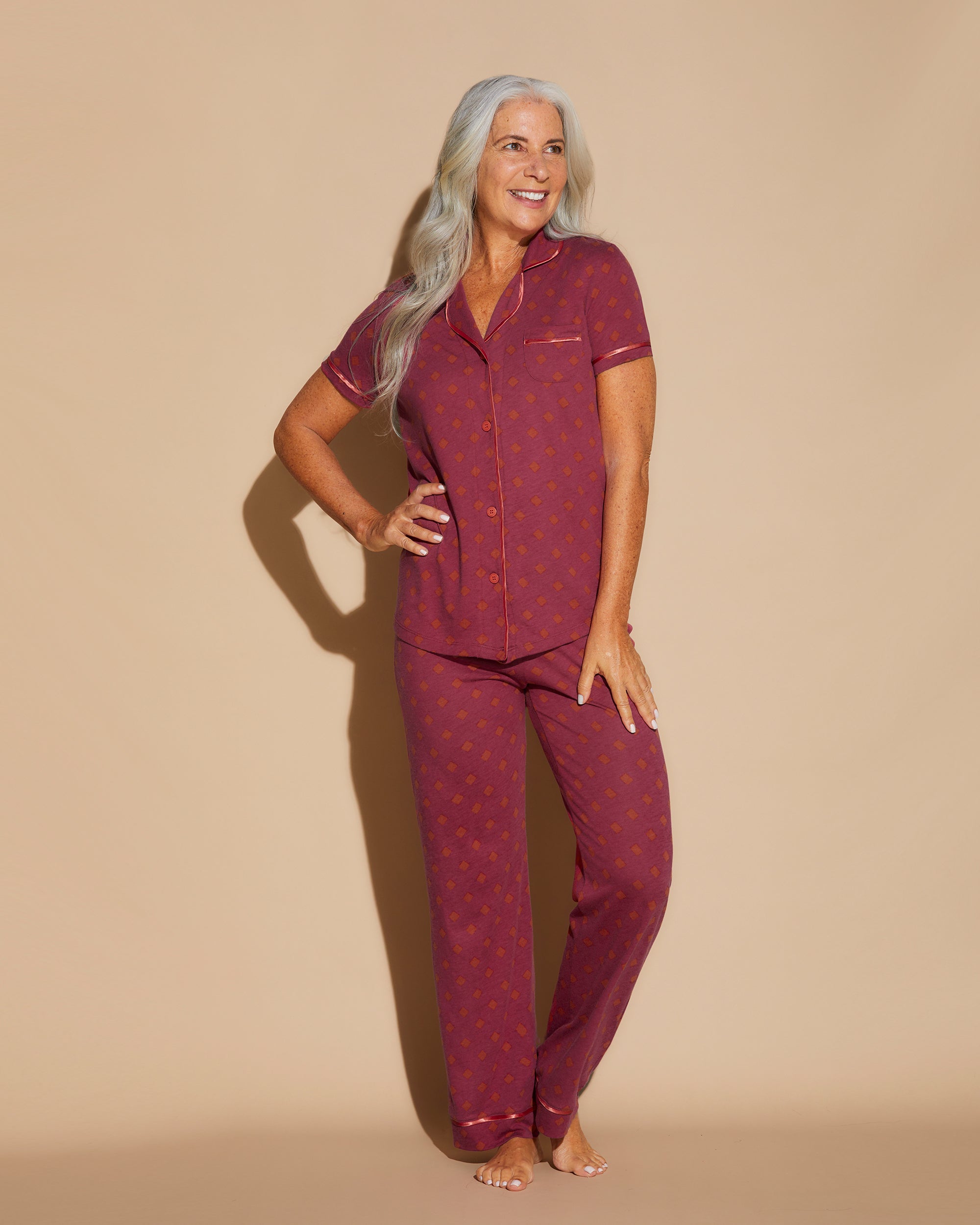 Print Set - Bella Printed Short Sleeve Top And Boxer Pajama Set