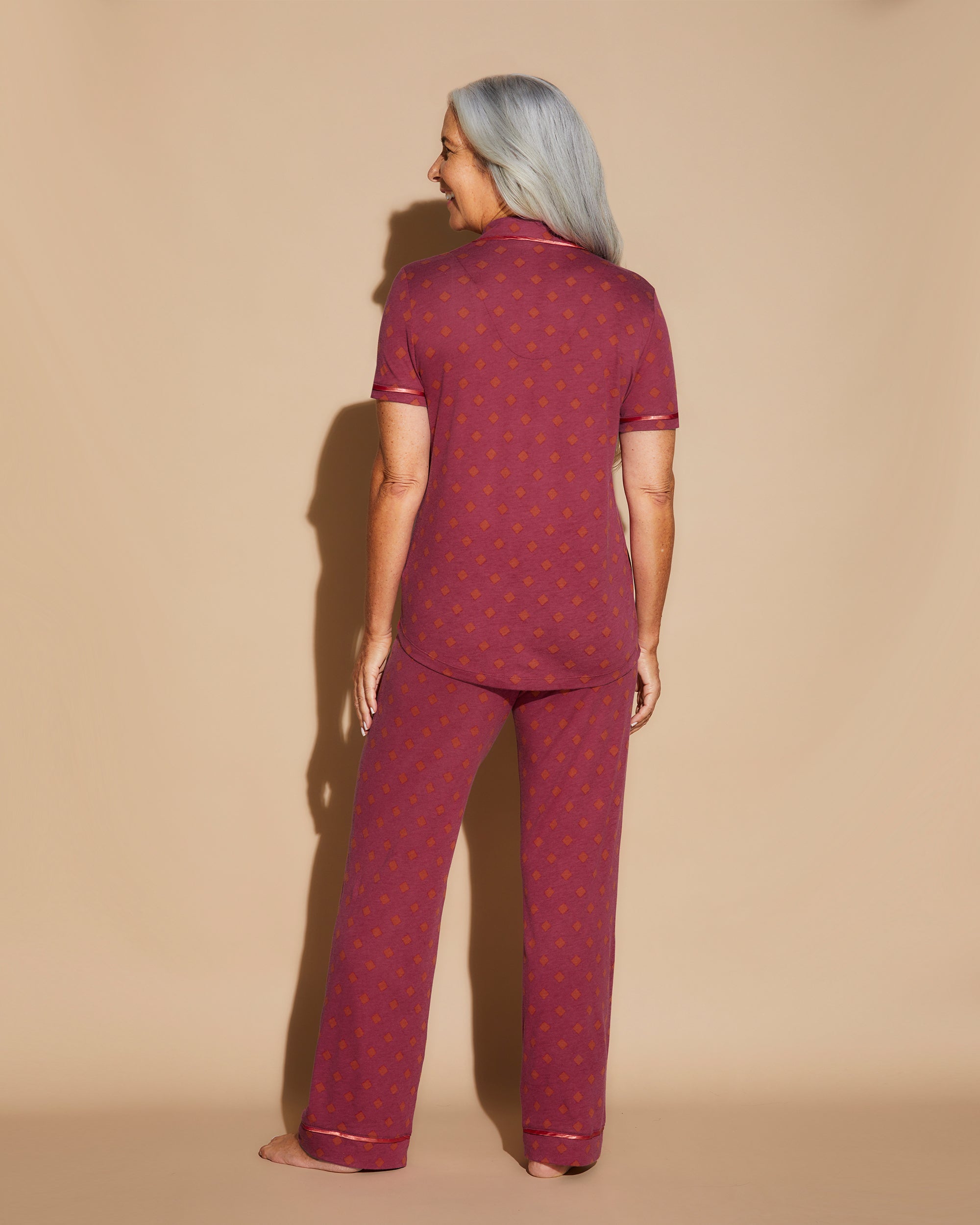 Print Set - Bella Printed Short Sleeve Top And Boxer Pajama Set