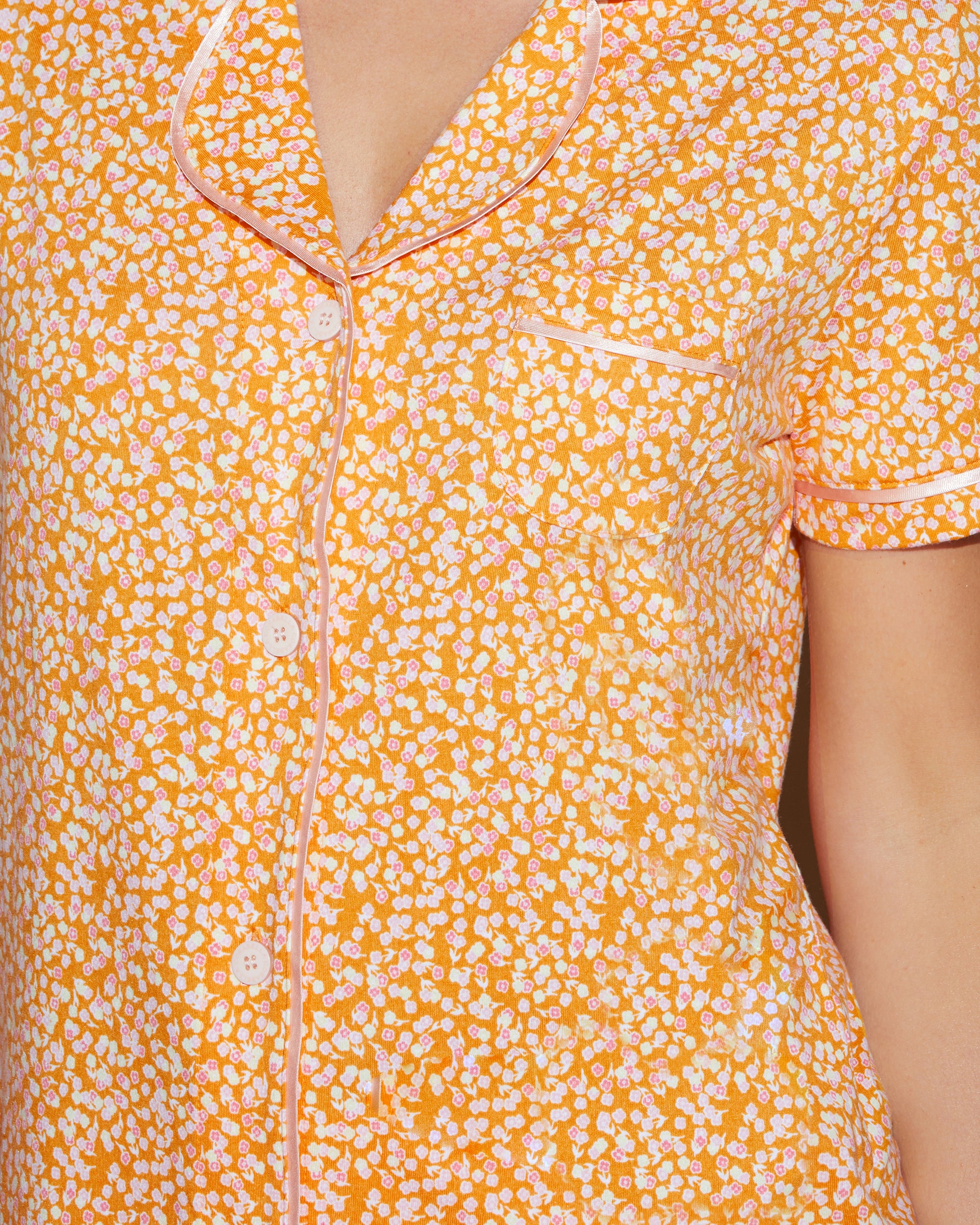 Orange Set - Bella Printed Short Sleeve Top And Boxer Pajama Set