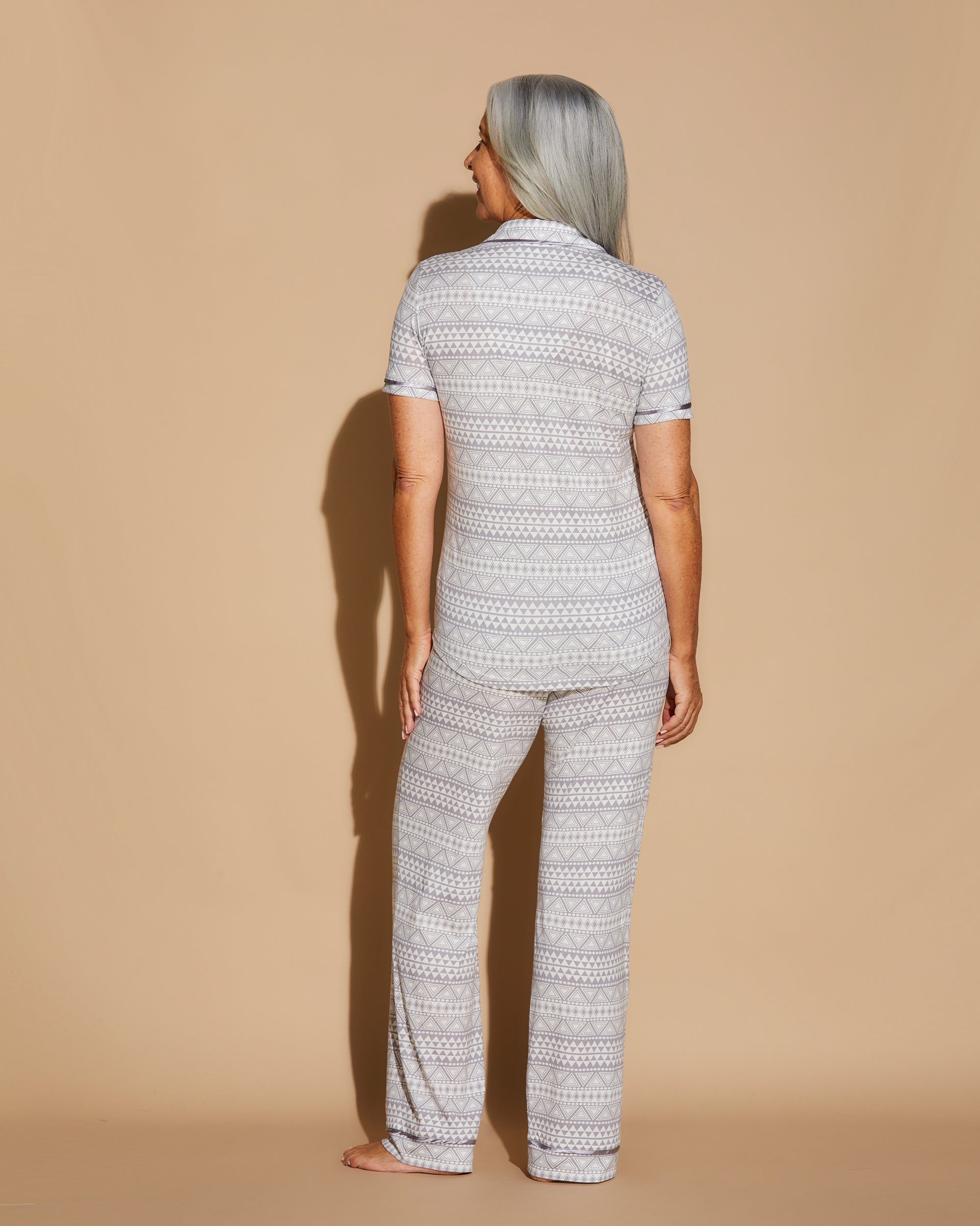 Print Set - Bella Printed Short Sleeve Top And Boxer Pajama Set